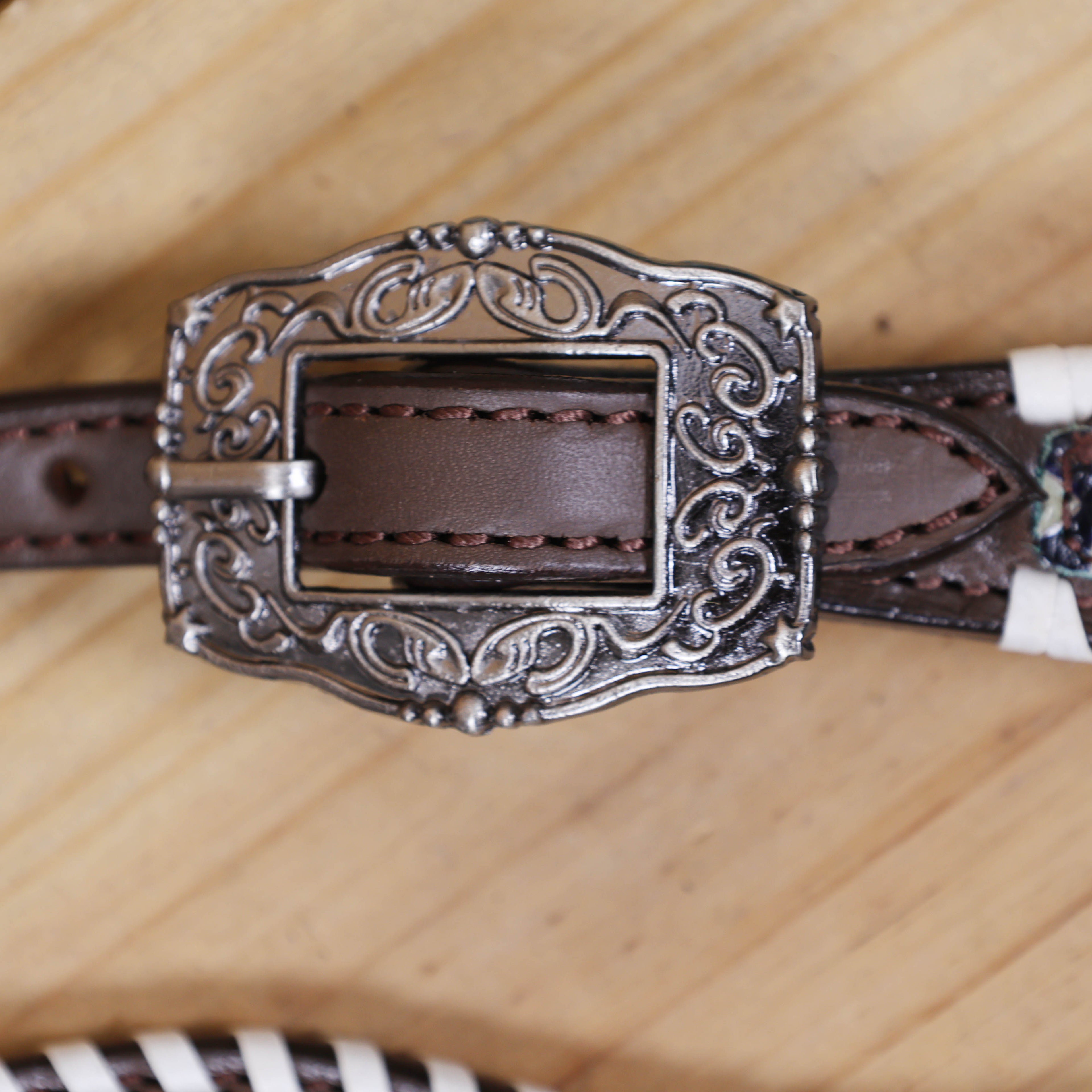 Western Leather Headstall & Breast Collar Set – Navy & Black Aztec Embossed Leather