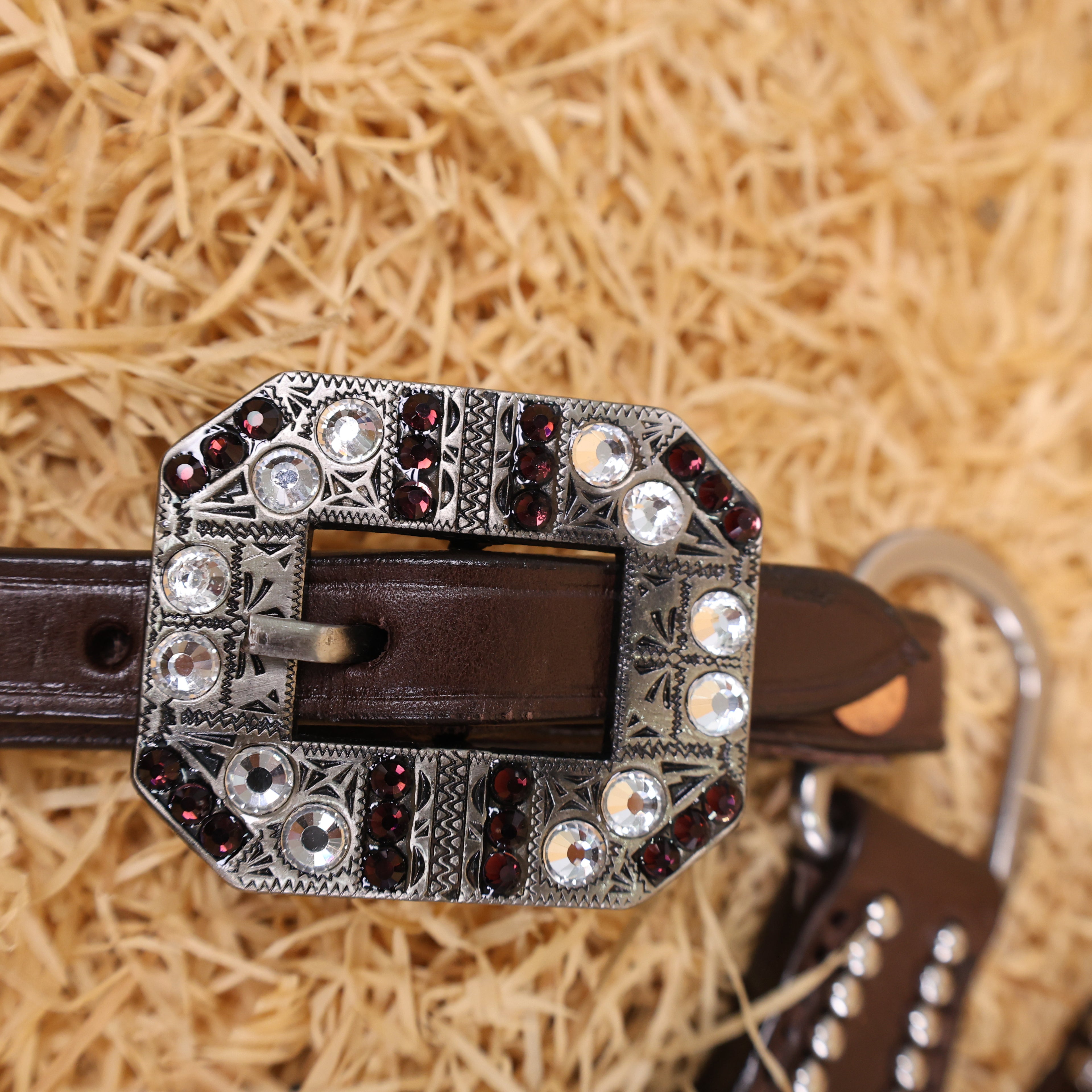 MOUSM Western Headstall & Breast Collar Set – Made with Genuine Argentina Cow Leather Decorated Middle Leather Patch with Purple Silver Metallic Acid Wash Cowhide