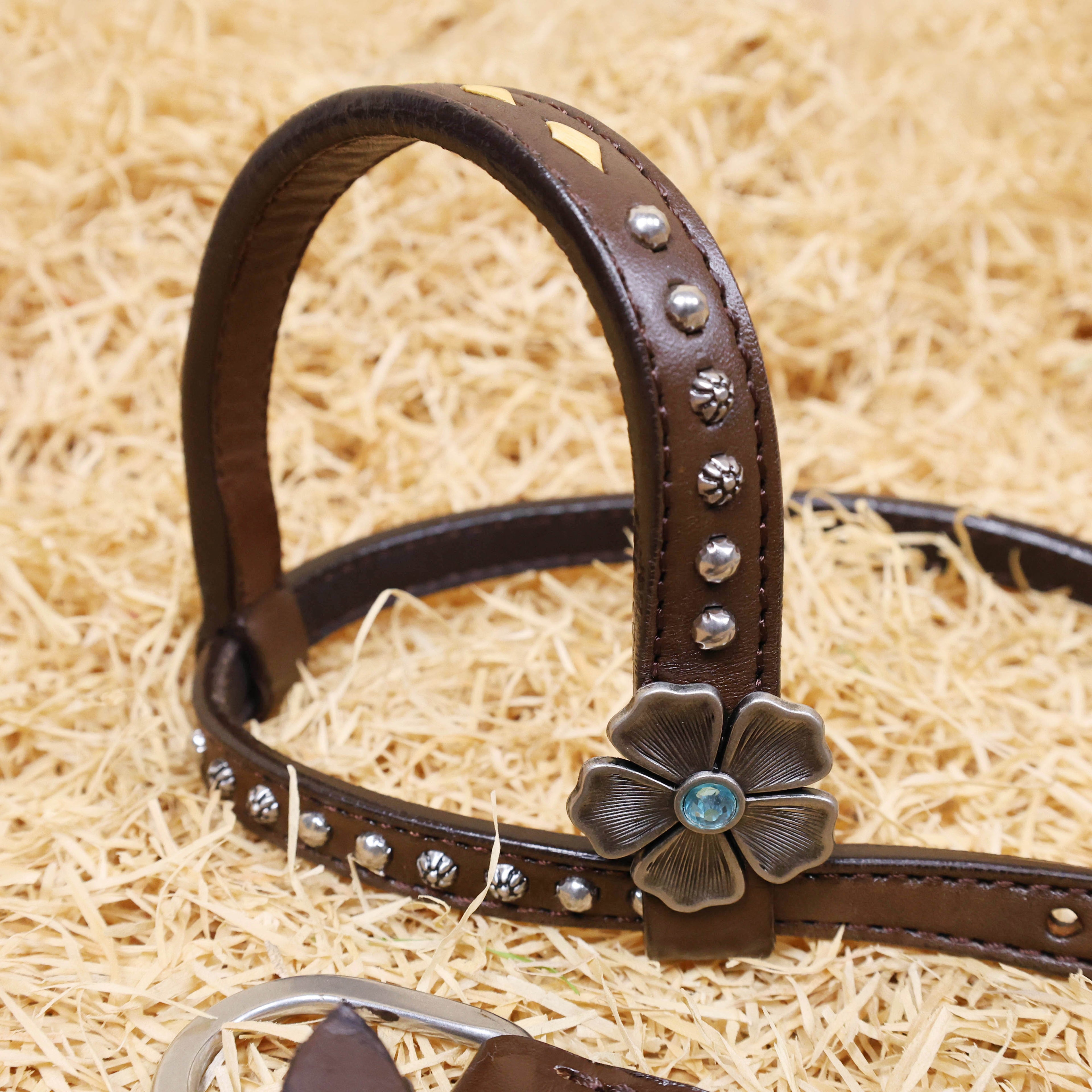 MOUSM Argentina Cow Leather Headstall and Breast Collar Set, Western Bridle Sets Hand-Carved Sunflower Floral Design & Geometric Detailing with Golden Buck Stitching