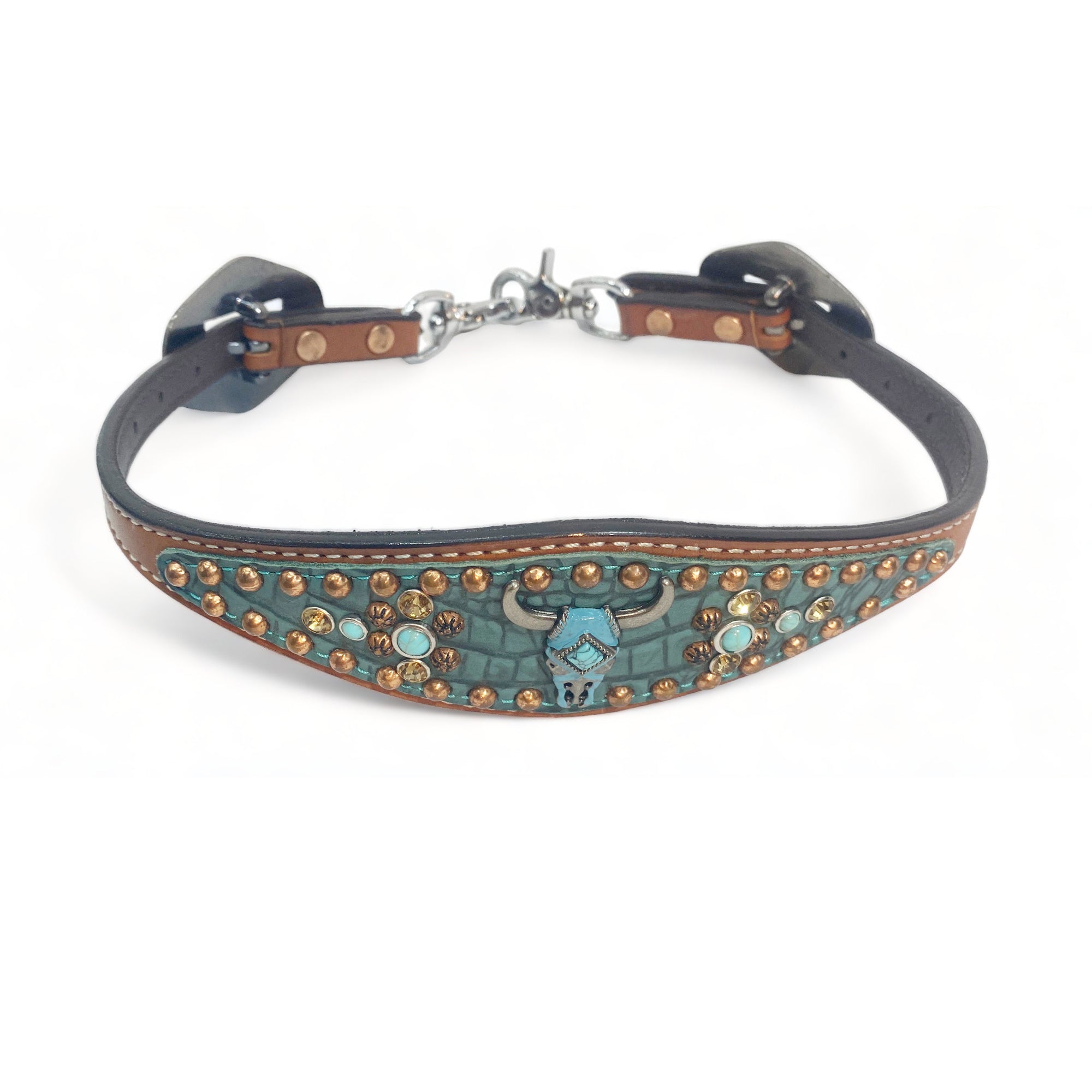 MOUSM Western Wither Strap – Stylish Horse Tack Accessory with Turquoise Alligator Print, Copper Studs & Turquoise Bullhead Logo