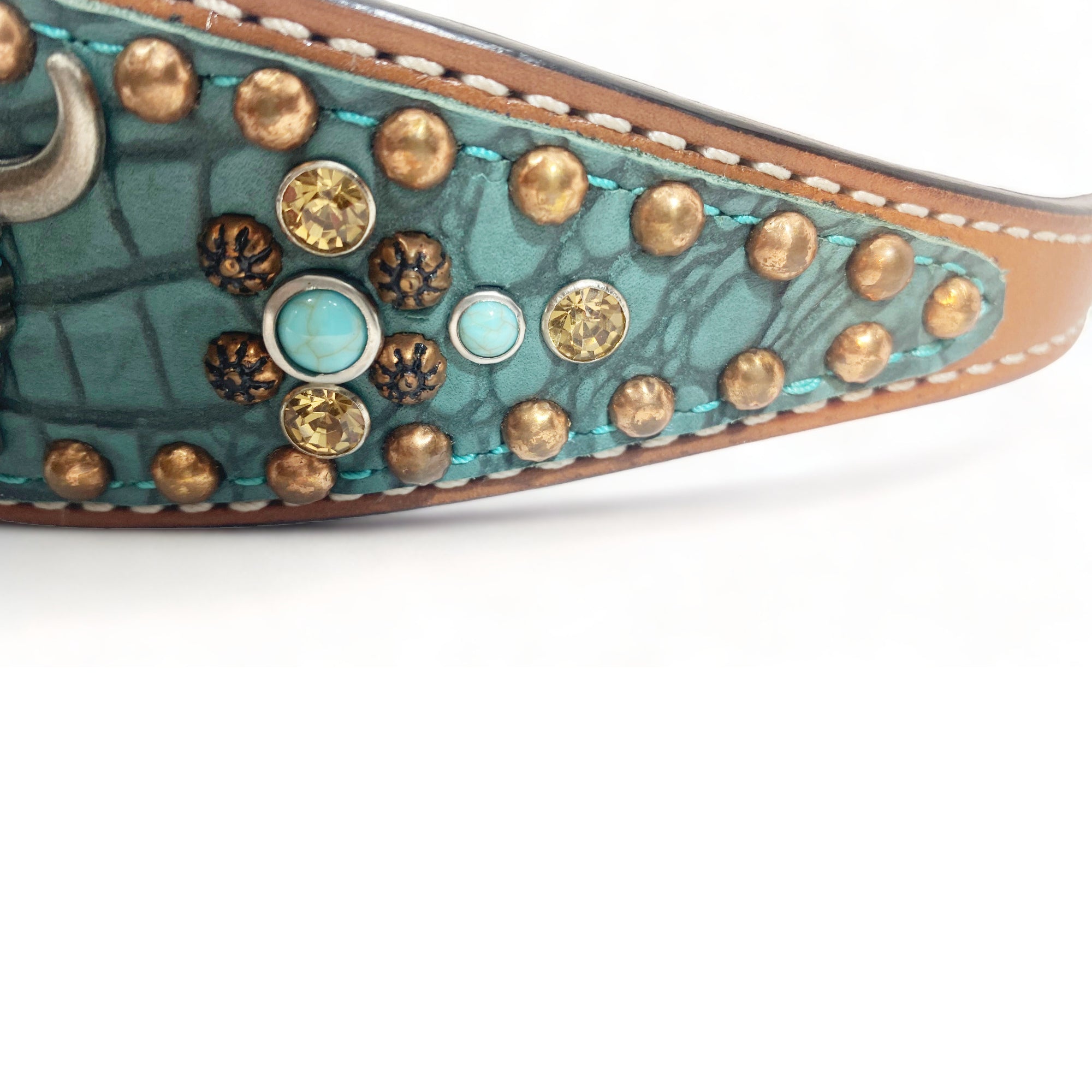 MOUSM Western Wither Strap – Stylish Horse Tack Accessory with Turquoise Alligator Print, Copper Studs & Turquoise Bullhead Logo