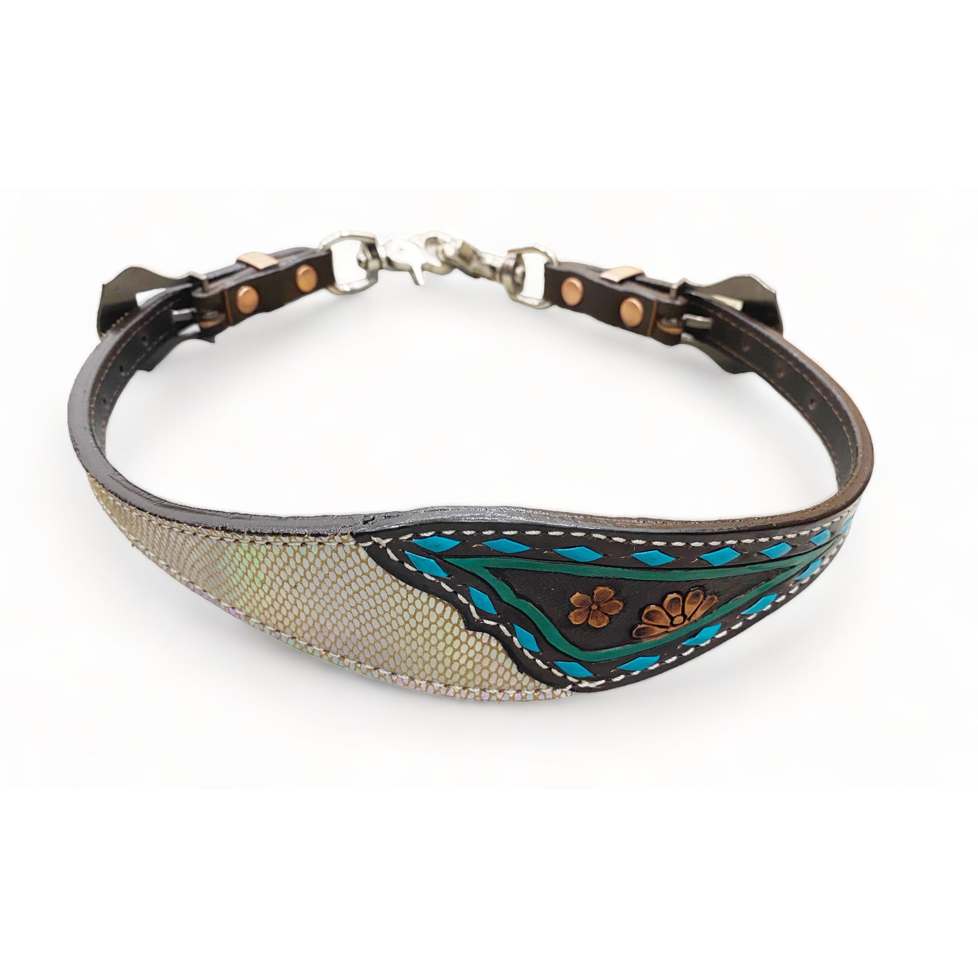 MOUSM MOUSM Western Wither Strap - Stylish Horse Tack Accessory Decorated with Holographic Snake Print Leather, Turquoise Buckstitch & Floral Carving
