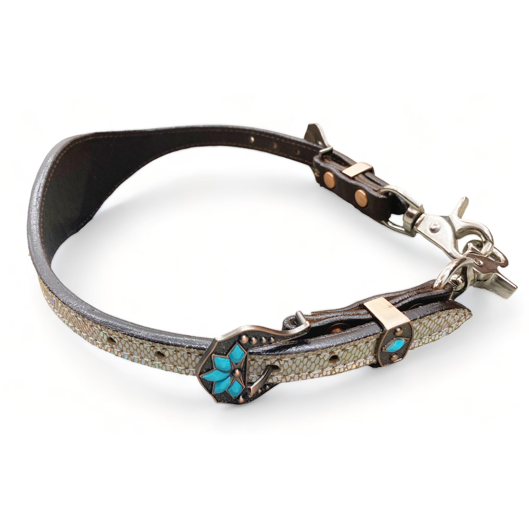 MOUSM MOUSM Western Wither Strap - Stylish Horse Tack Accessory Decorated with Holographic Snake Print Leather, Turquoise Buckstitch & Floral Carving