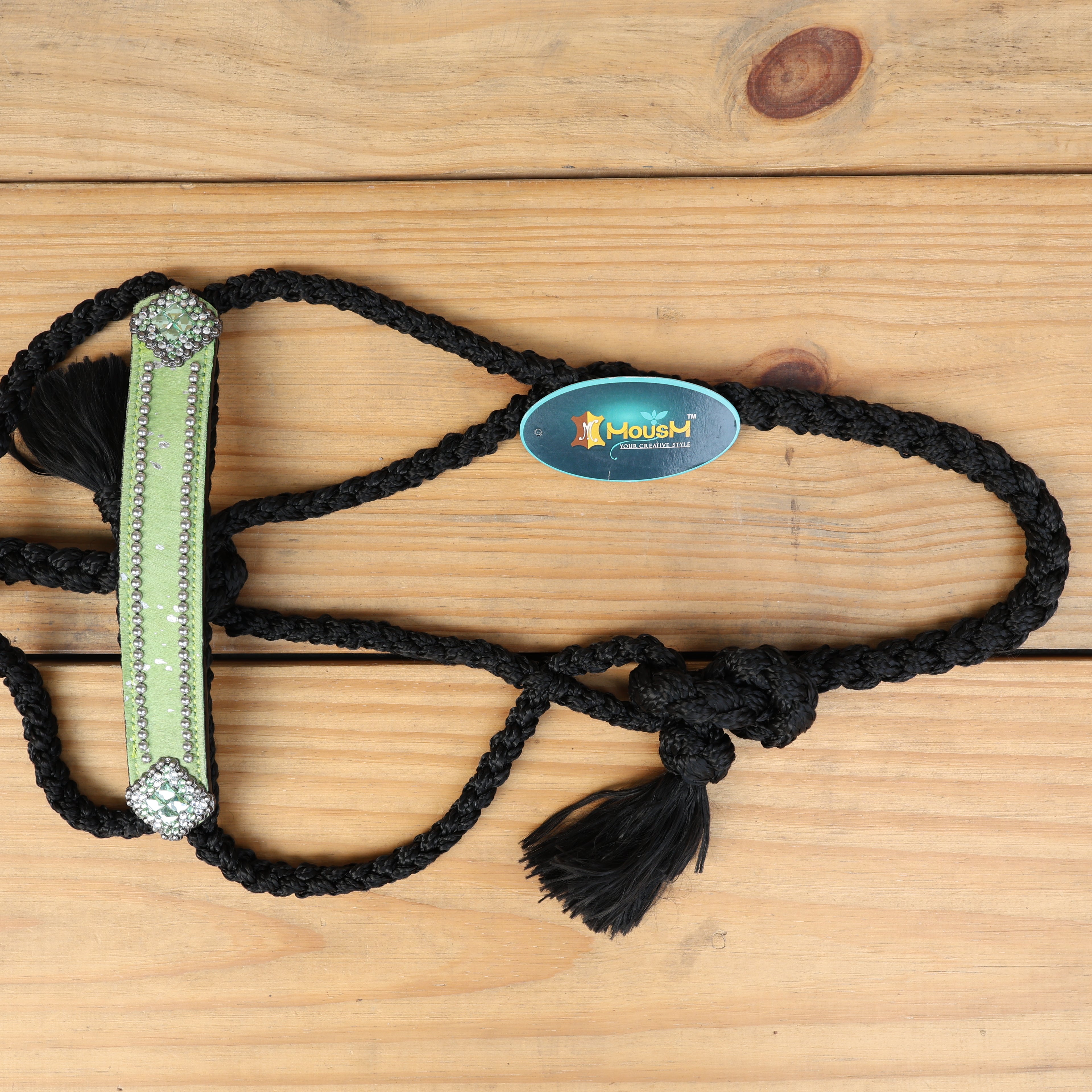 MOUSM Nylon Mule Halter for Horse with Leather Noseband – 7.5&