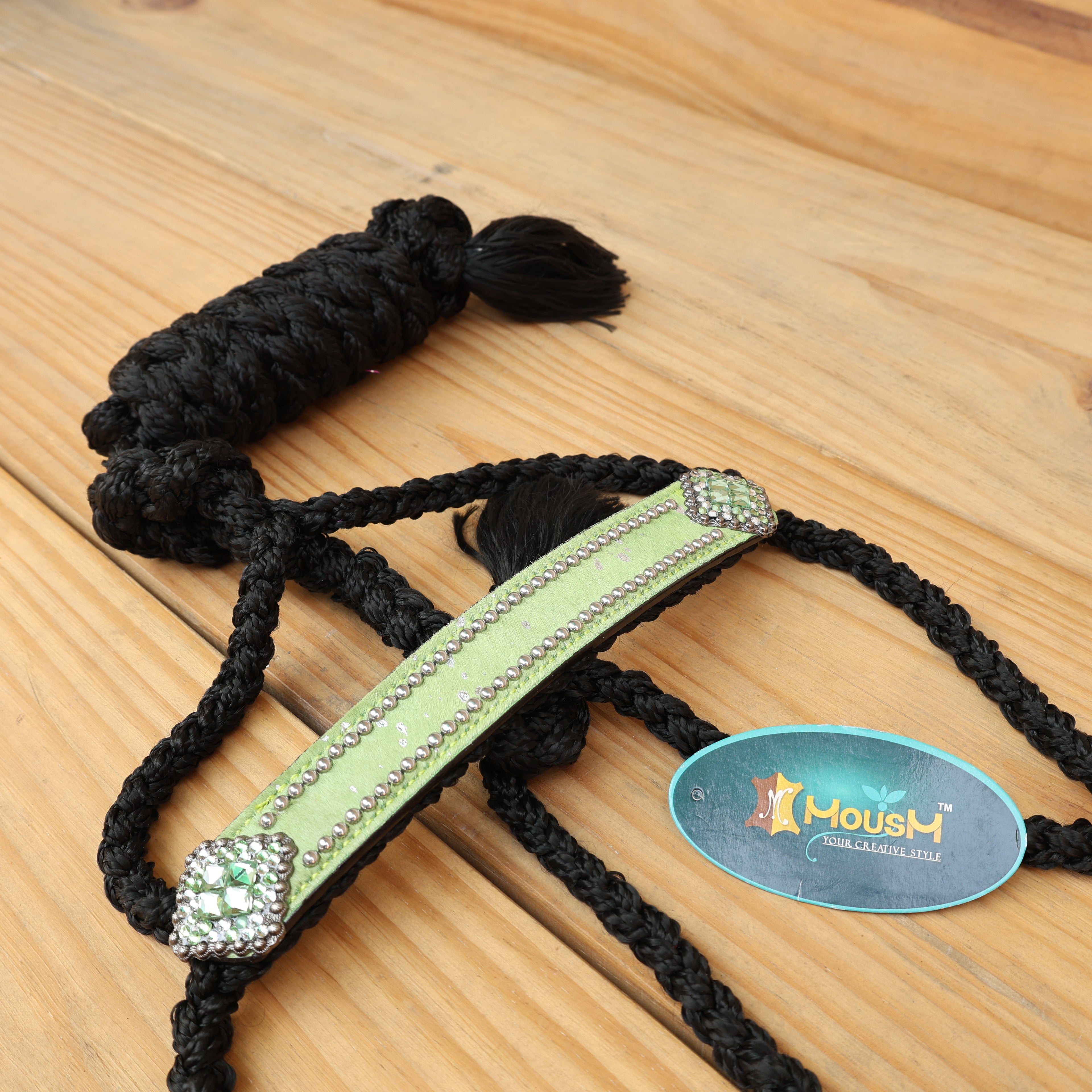 MOUSM Nylon Mule Halter for Horse with Leather Noseband – 7.5&