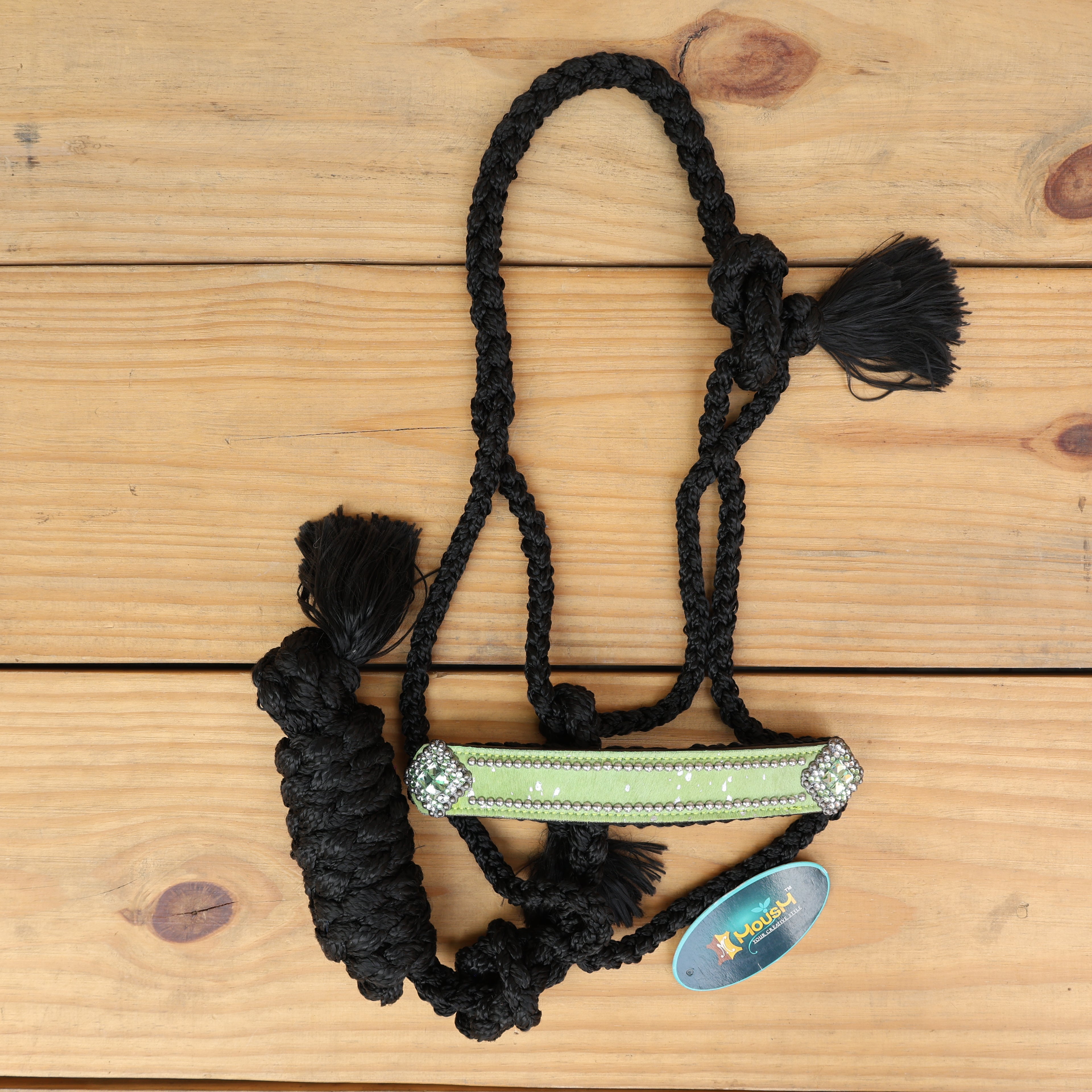 MOUSM Nylon Mule Halter for Horse with Leather Noseband – 7.5&