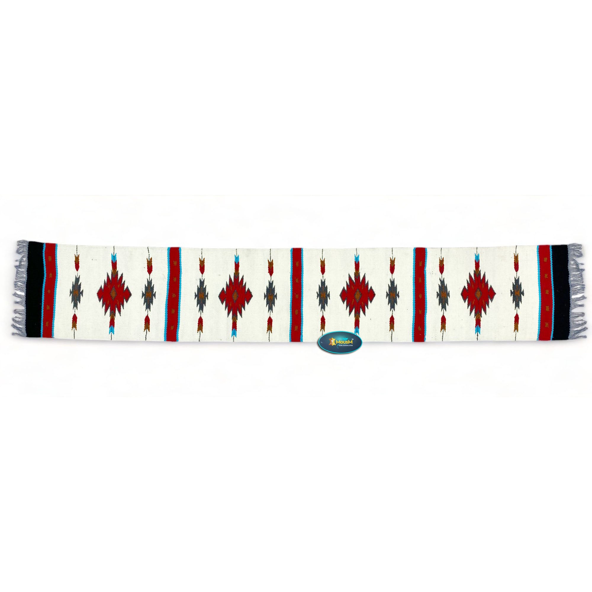 MOUSM Handwoven Cotton Table Runner with Traditional Geometric Square-Cut Design – Home Décor Accent for Coffee Tables & Dining Tables, Fringed Edges on Both Ends.