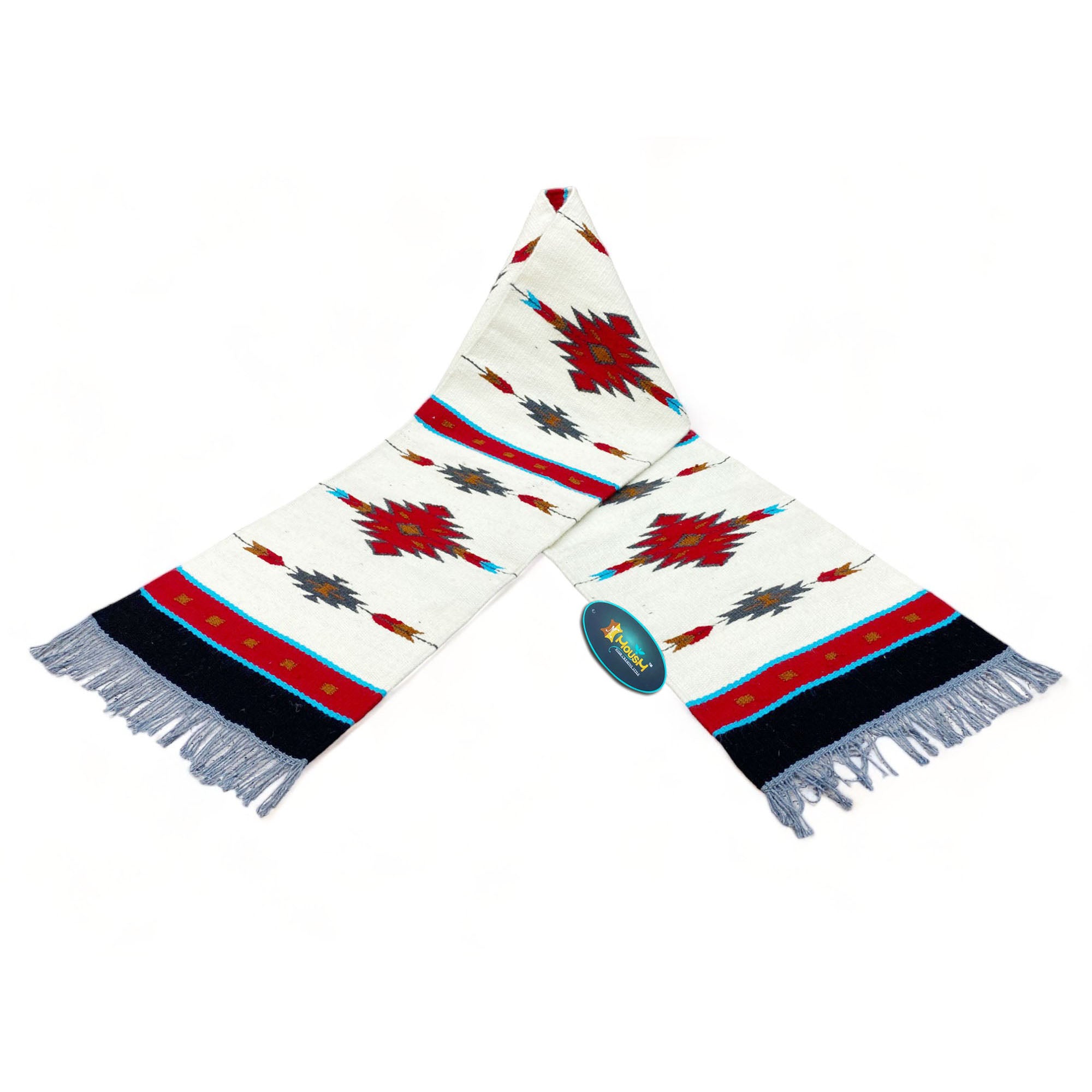 MOUSM Handwoven Cotton Table Runner with Traditional Geometric Square-Cut Design – Home Décor Accent for Coffee Tables & Dining Tables, Fringed Edges on Both Ends.