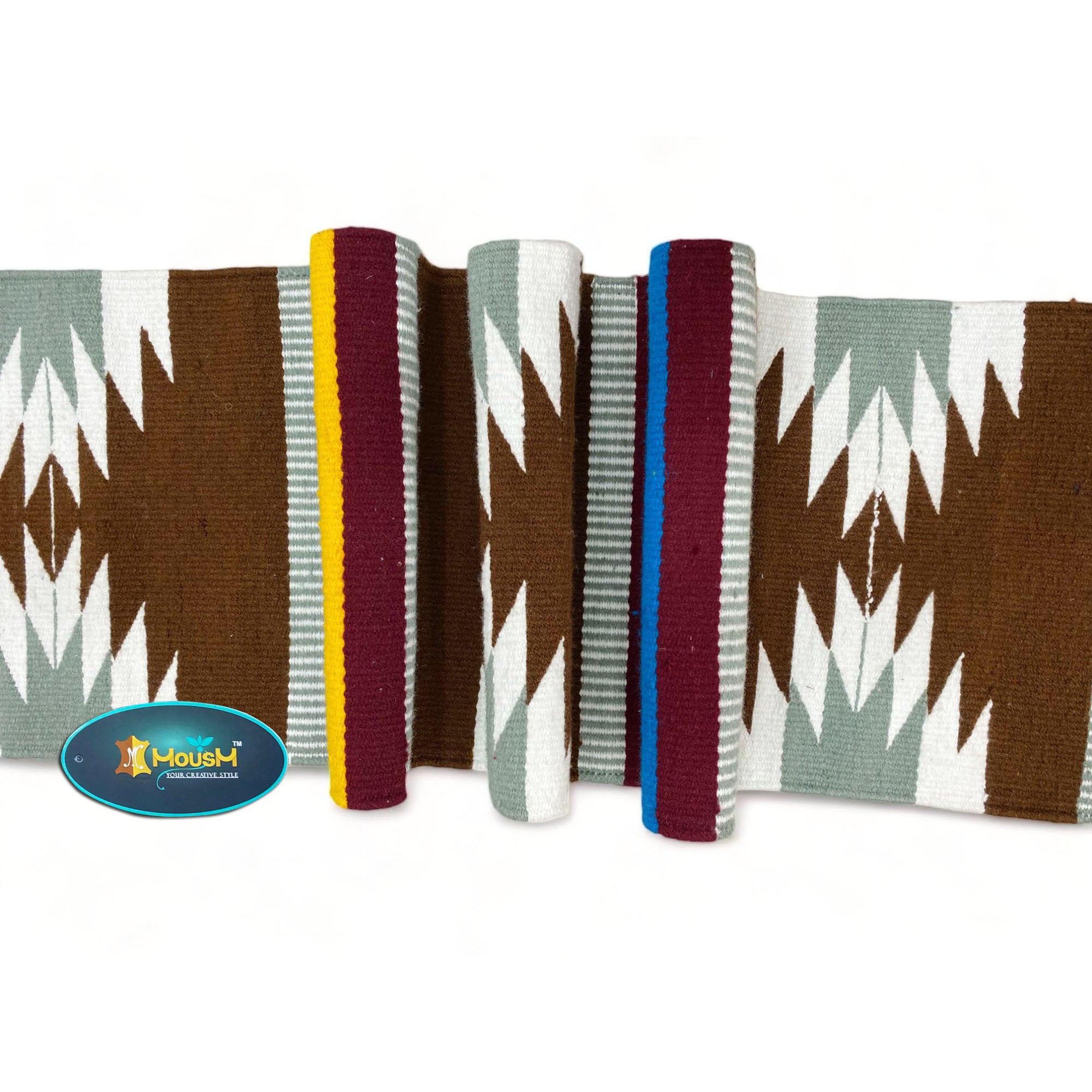 MOUSM Handwoven Cotton Table Runner – Southwestern Rustic Décor, Brown Geometric Boho Table Accent, Farmhouse Dining Textile with Fringed Edges.