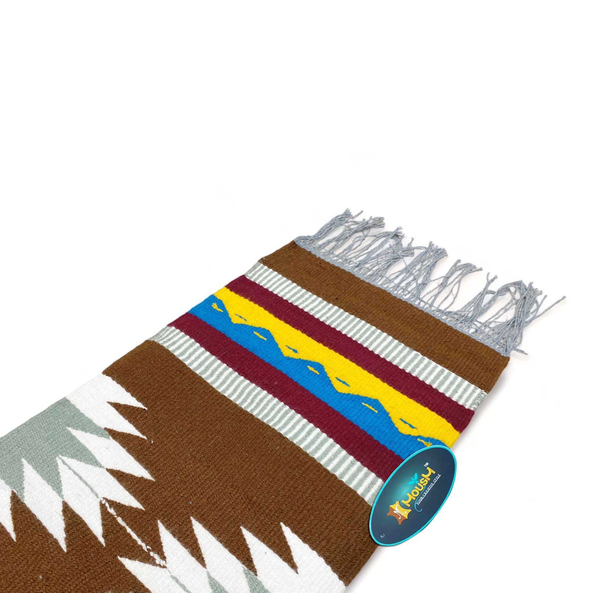 MOUSM Handwoven Cotton Table Runner – Southwestern Rustic Décor, Brown Geometric Boho Table Accent, Farmhouse Dining Textile with Fringed Edges.