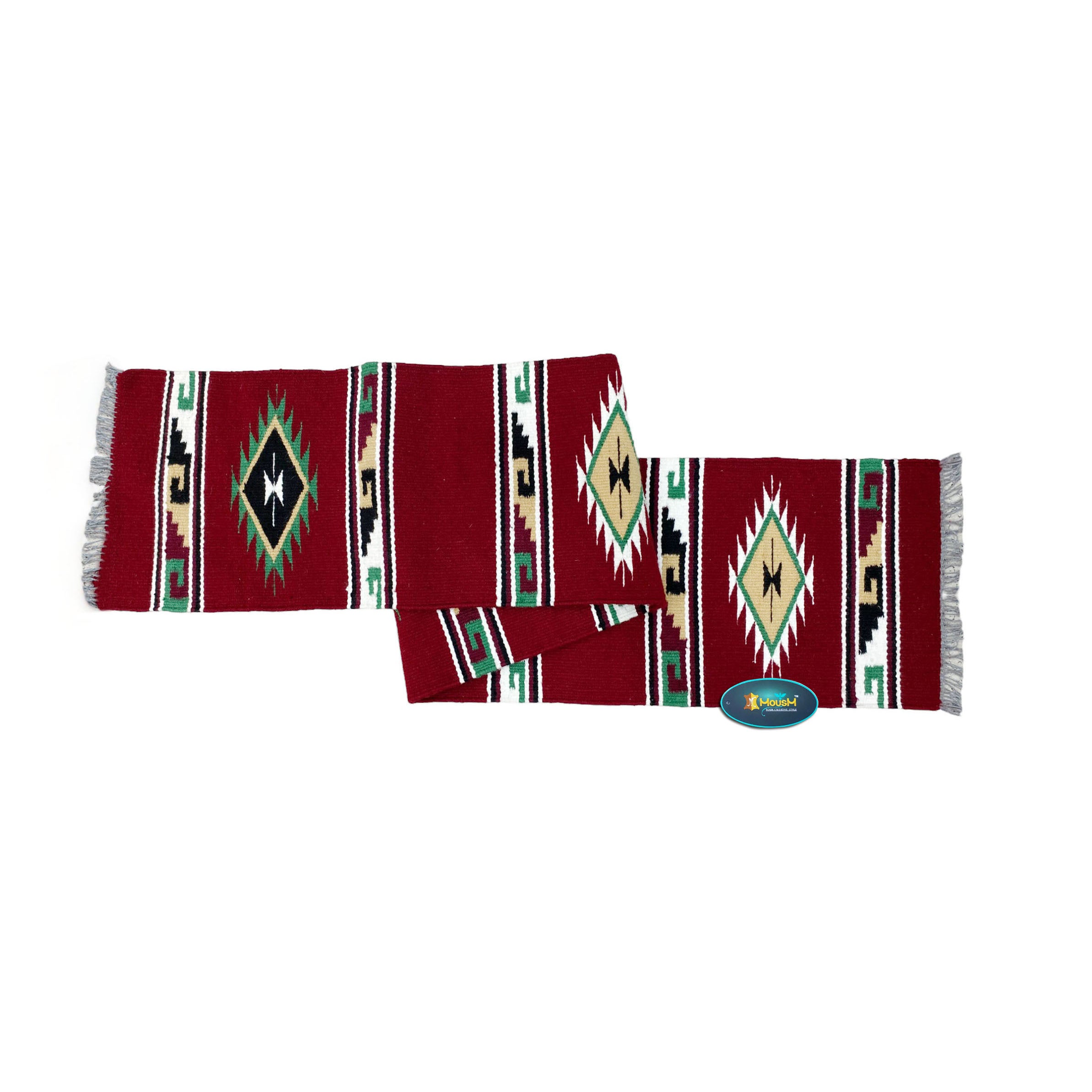 MOUSM Handwoven Cotton Table Runner – Red Southwestern Rustic Décor, Geometric Boho Table Accent, Farmhouse Dining Textile with Fringed Edges.
