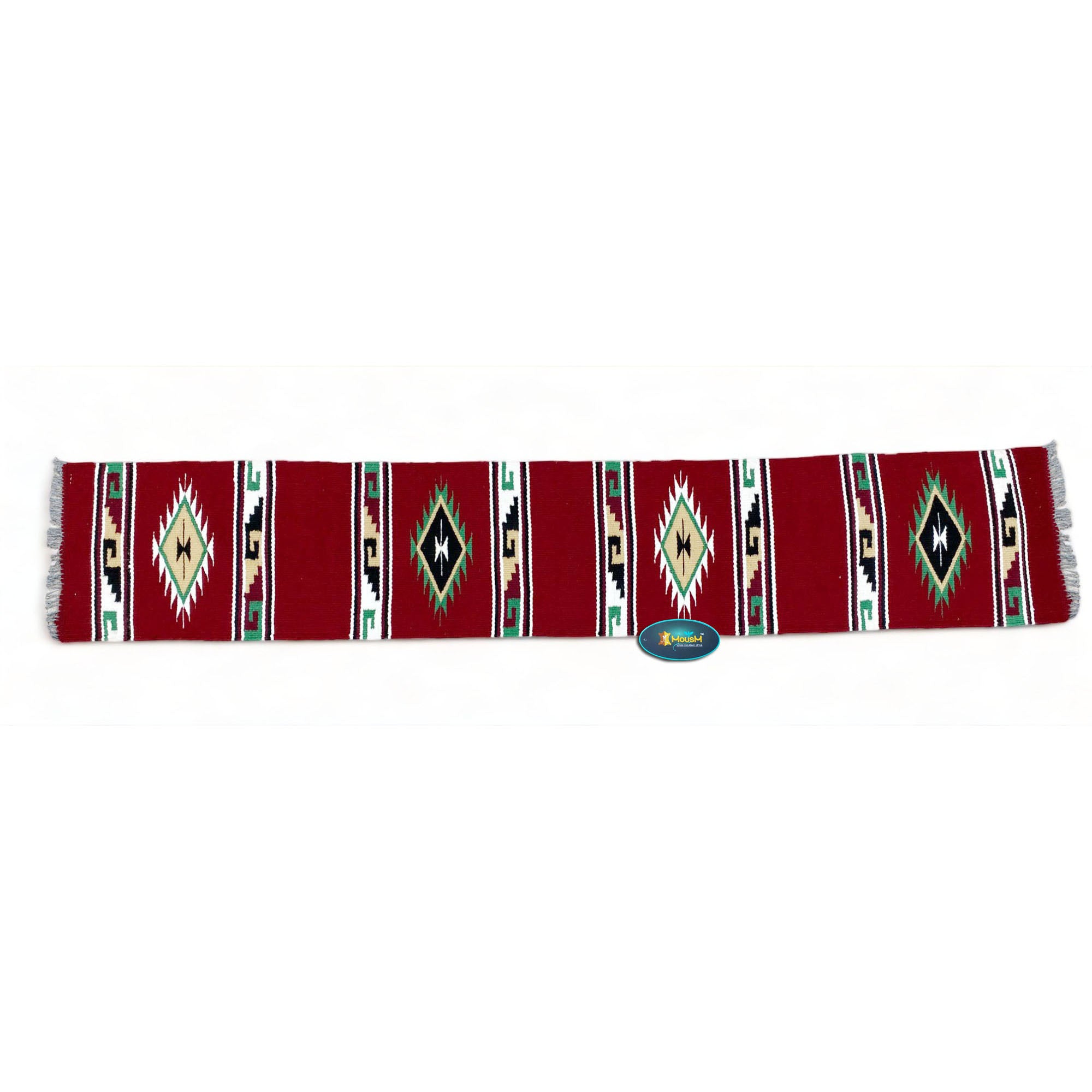 MOUSM Handwoven Cotton Table Runner – Red Southwestern Rustic Décor, Geometric Boho Table Accent, Farmhouse Dining Textile with Fringed Edges.