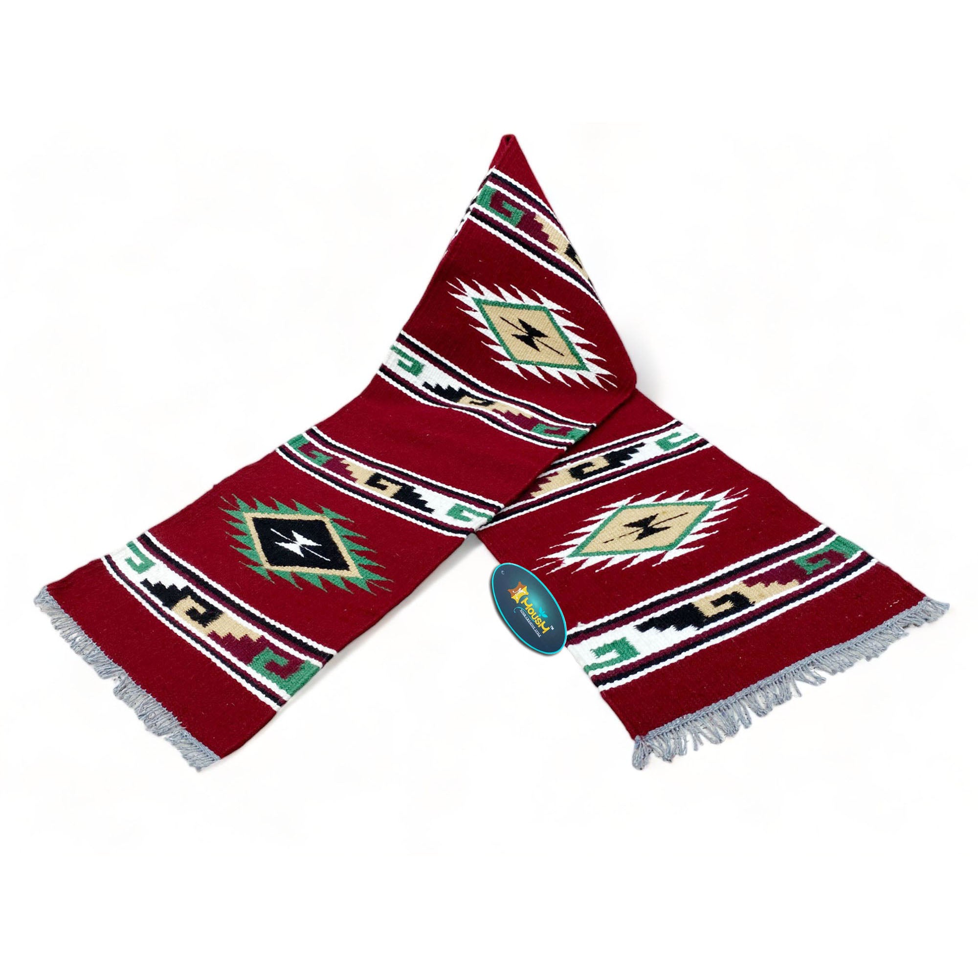 MOUSM Handwoven Cotton Table Runner – Red Southwestern Rustic Décor, Geometric Boho Table Accent, Farmhouse Dining Textile with Fringed Edges.