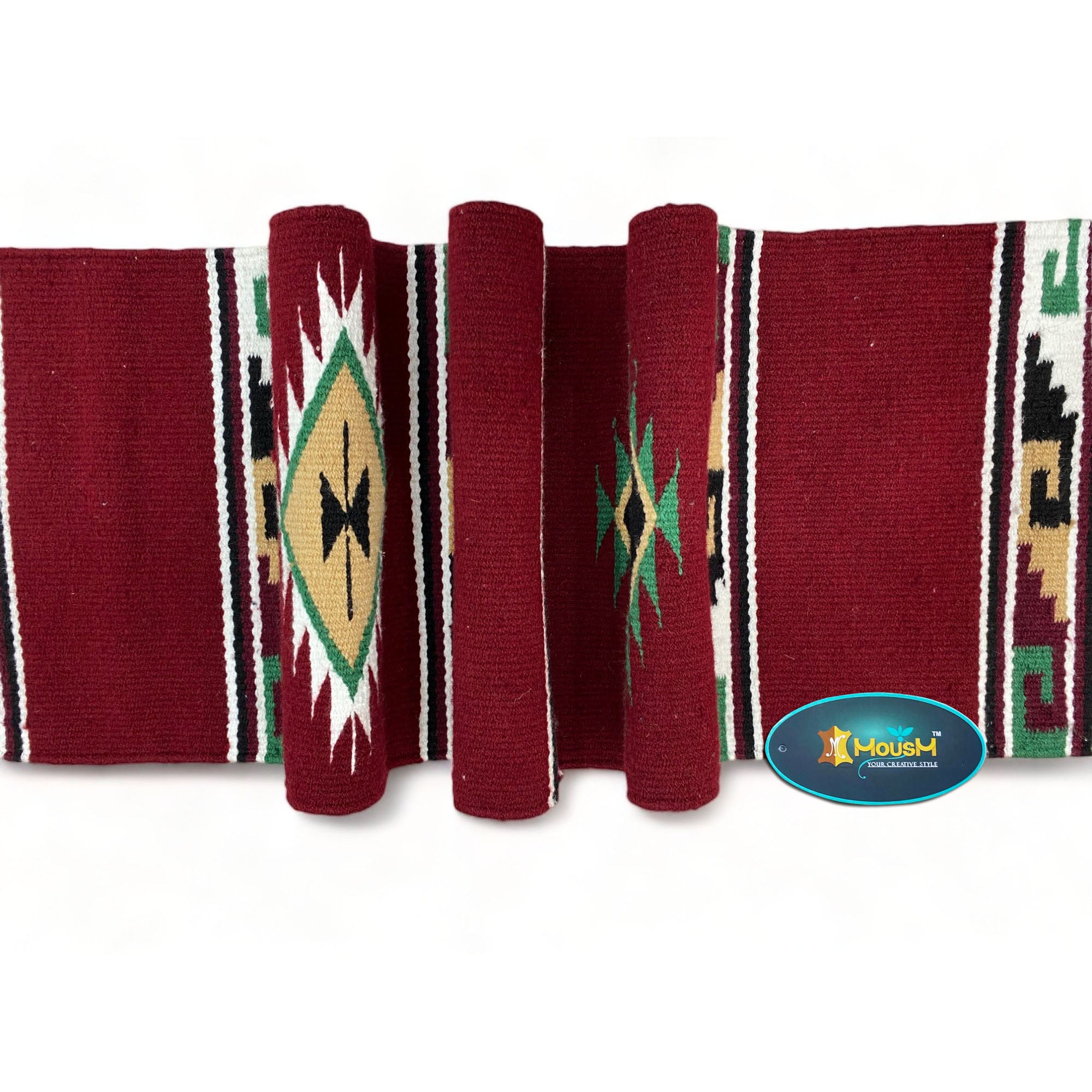 MOUSM Handwoven Cotton Table Runner – Red Southwestern Rustic Décor, Geometric Boho Table Accent, Farmhouse Dining Textile with Fringed Edges.