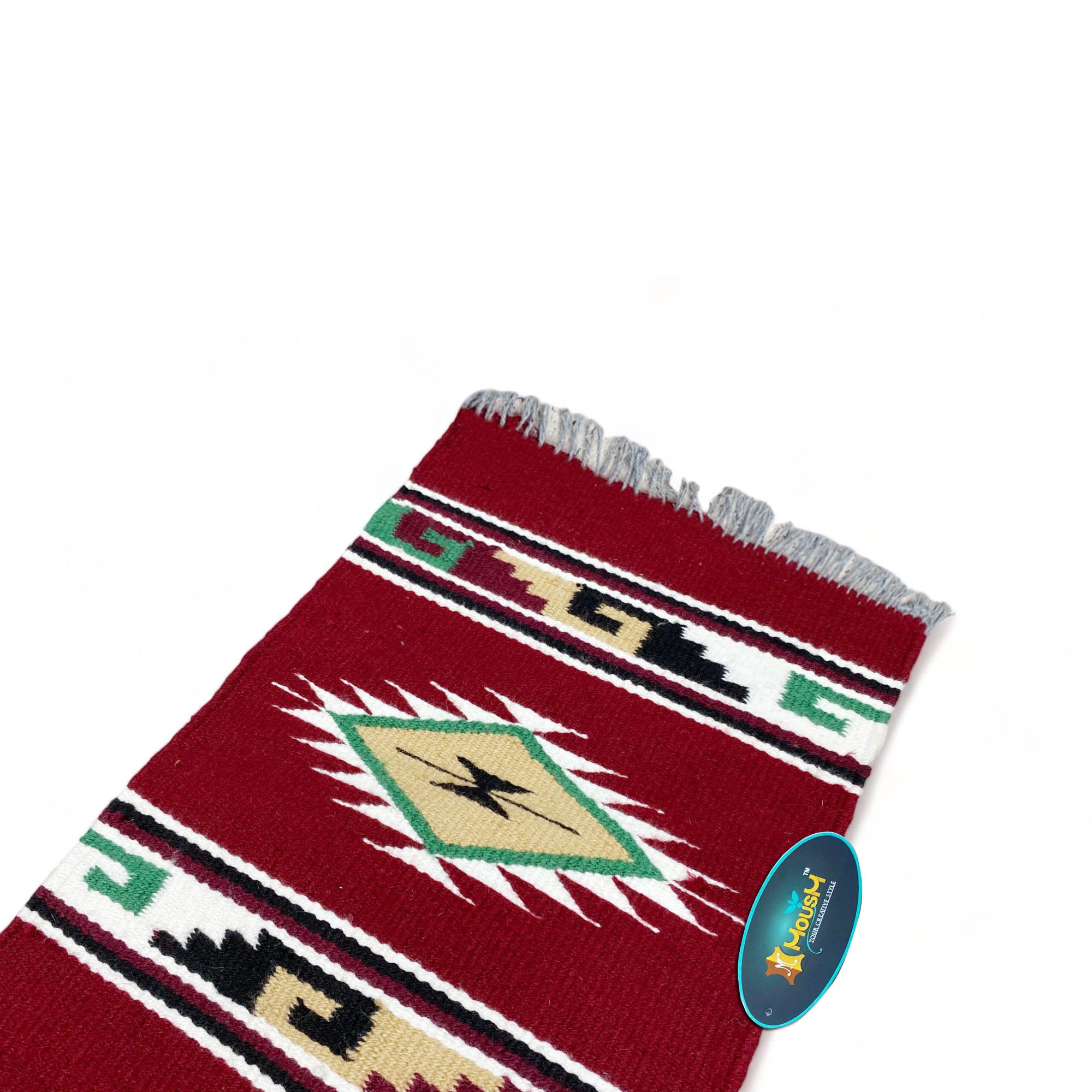 MOUSM Handwoven Cotton Table Runner – Red Southwestern Rustic Décor, Geometric Boho Table Accent, Farmhouse Dining Textile with Fringed Edges.