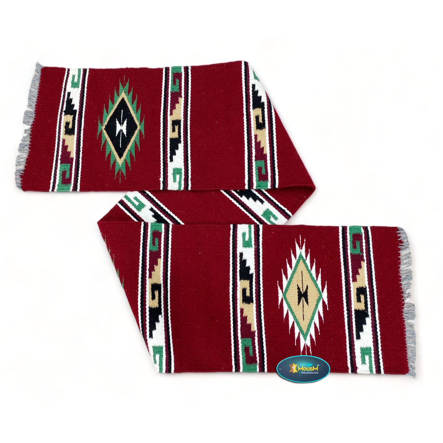 MOUSM Handwoven Cotton Table Runner – Red Southwestern Rustic Décor, Geometric Boho Table Accent, Farmhouse Dining Textile with Fringed Edges.