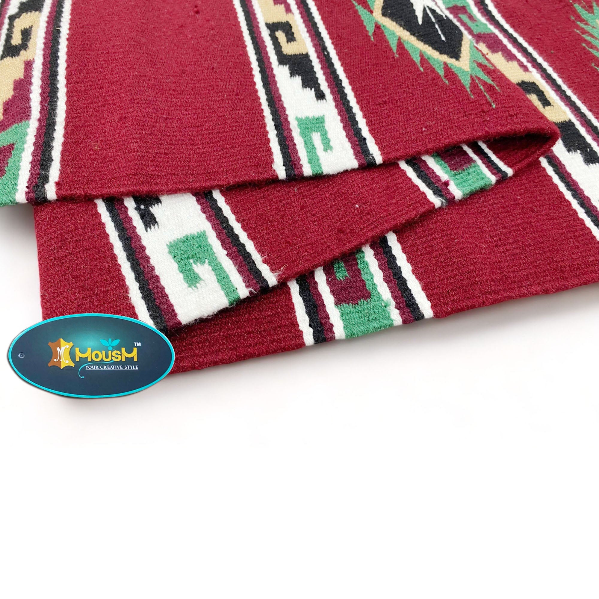MOUSM Handwoven Cotton Table Runner – Red Southwestern Rustic Décor, Geometric Boho Table Accent, Farmhouse Dining Textile with Fringed Edges.