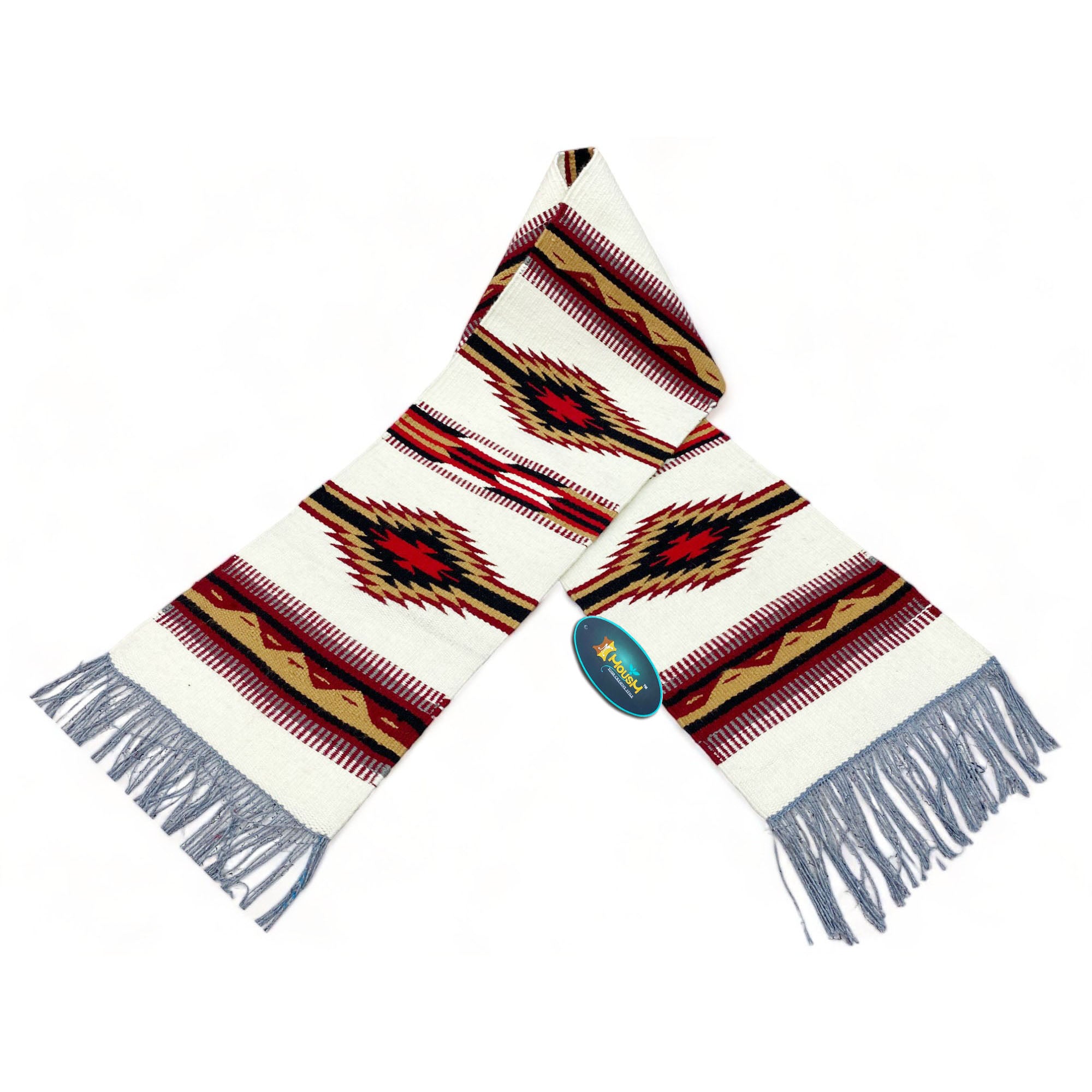 MOUSM Handwoven Cotton Table Runner – Southwestern Rustic Décor, Beige Geometric Boho Table Accent, Farmhouse Dining Textile with Fringed Edges.