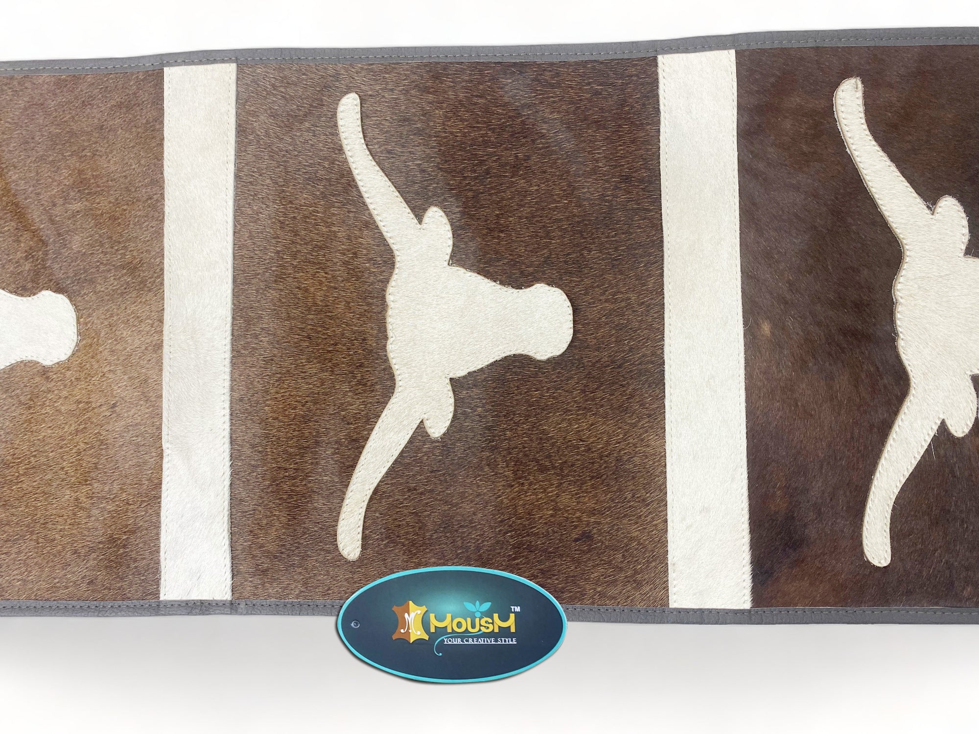 MOUSM Real Cowhide Leather Table Runner 72” with Longhorn Bull Embroidered - Handcrafted Rustic Western Décor, Bull Head Embossed, Fringed Edges, Perfect for Coffee & Dining Tables.