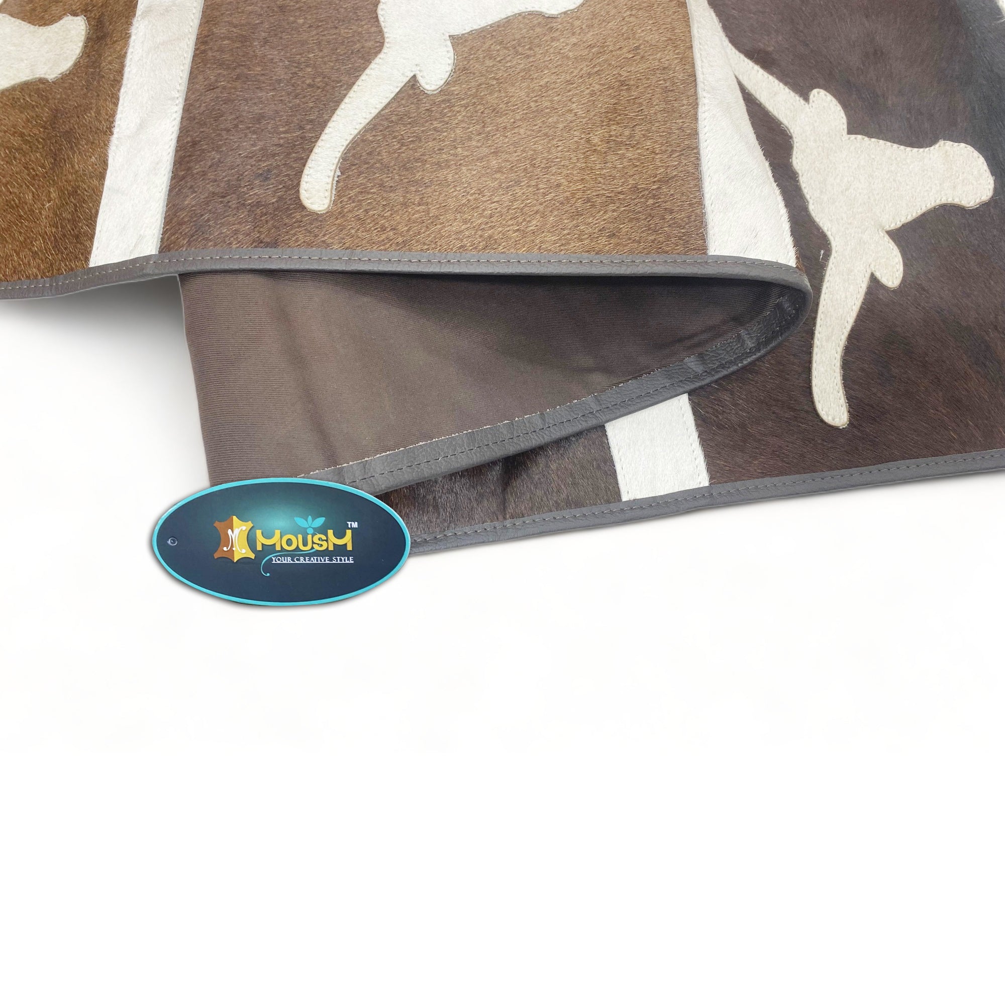 MOUSM Real Cowhide Leather Table Runner 72” with Longhorn Bull Embroidered - Handcrafted Rustic Western Décor, Bull Head Embossed, Fringed Edges, Perfect for Coffee & Dining Tables.