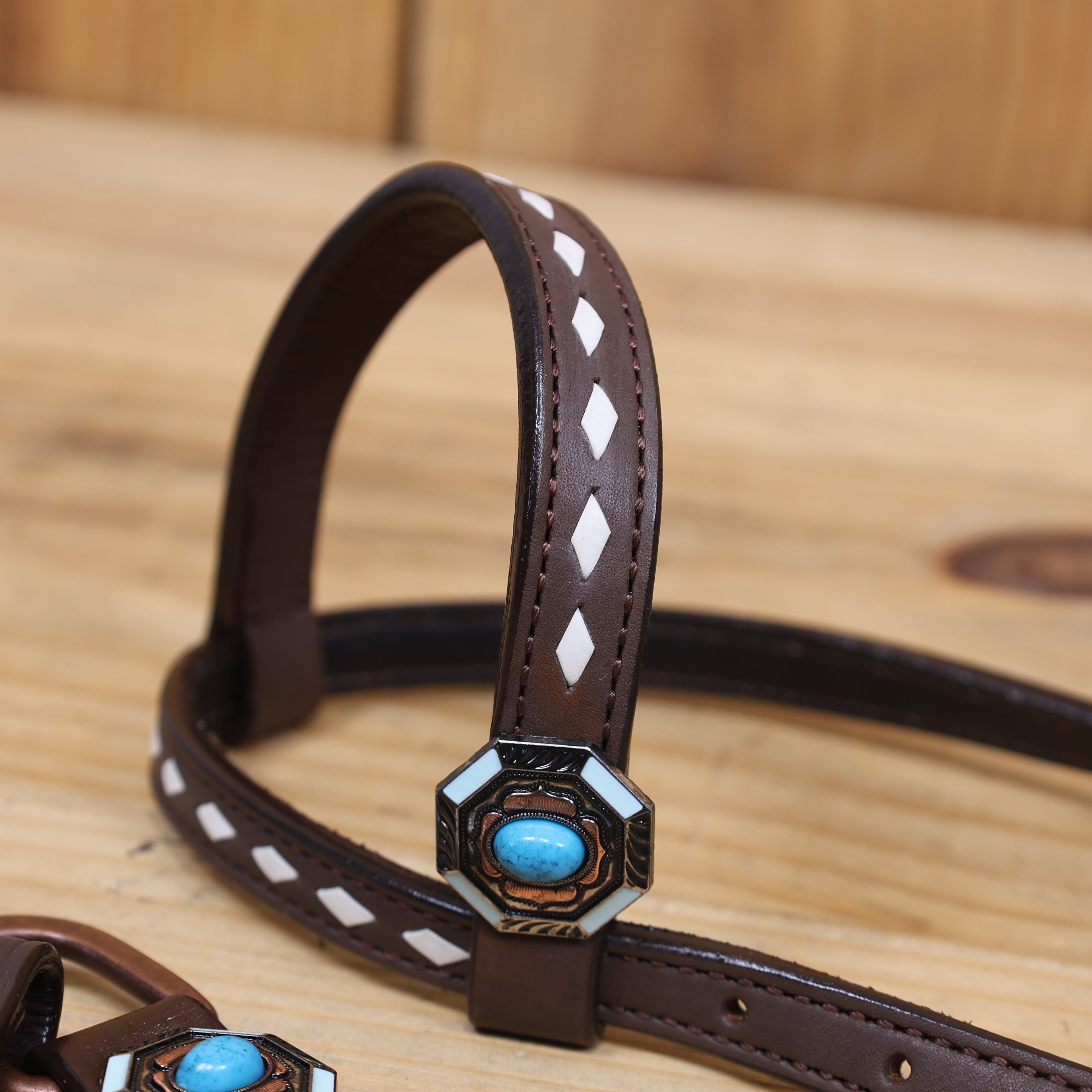 Raw Hide Buck Stitching One Ear Design Western Breast Collar and Headstall Set