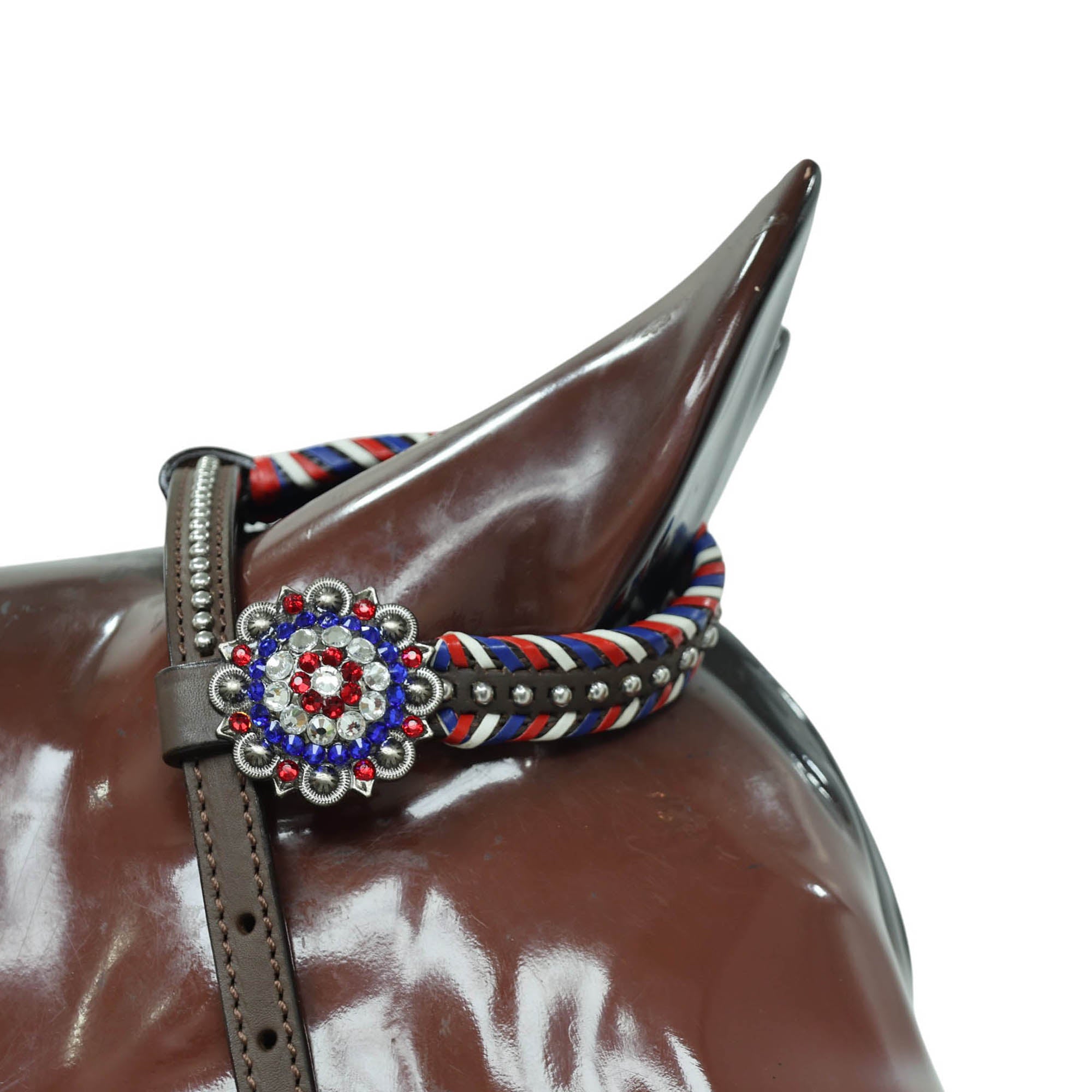 one ear headstall set in american flag rawhide braiding