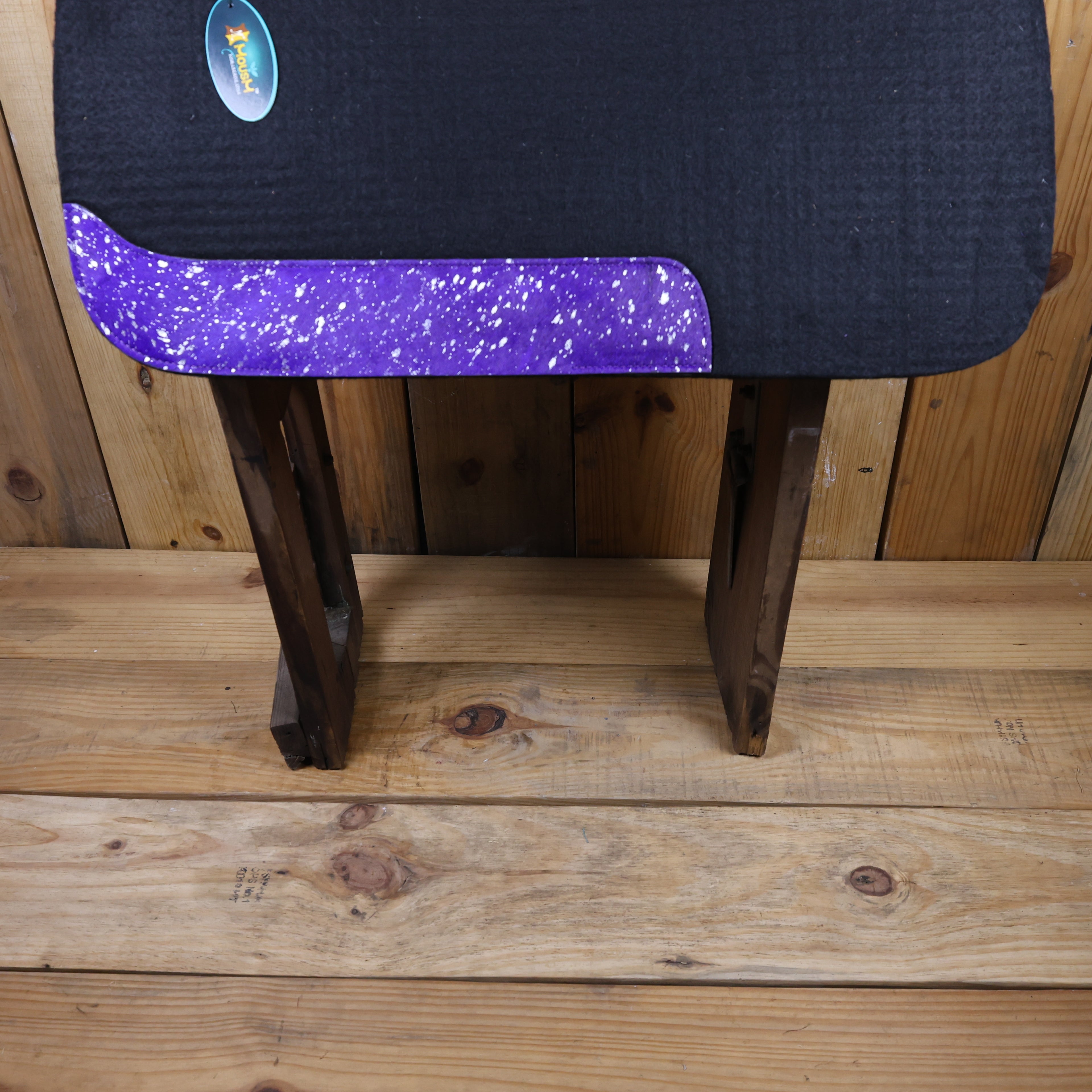 MOSUM Western Saddle Pad - Saddle Pad for Horses Synthetic Wool Blend Black Felt with Purple Acid Wash Hair on Cowhide Leather Patch, Comfort Pad for Horses.
