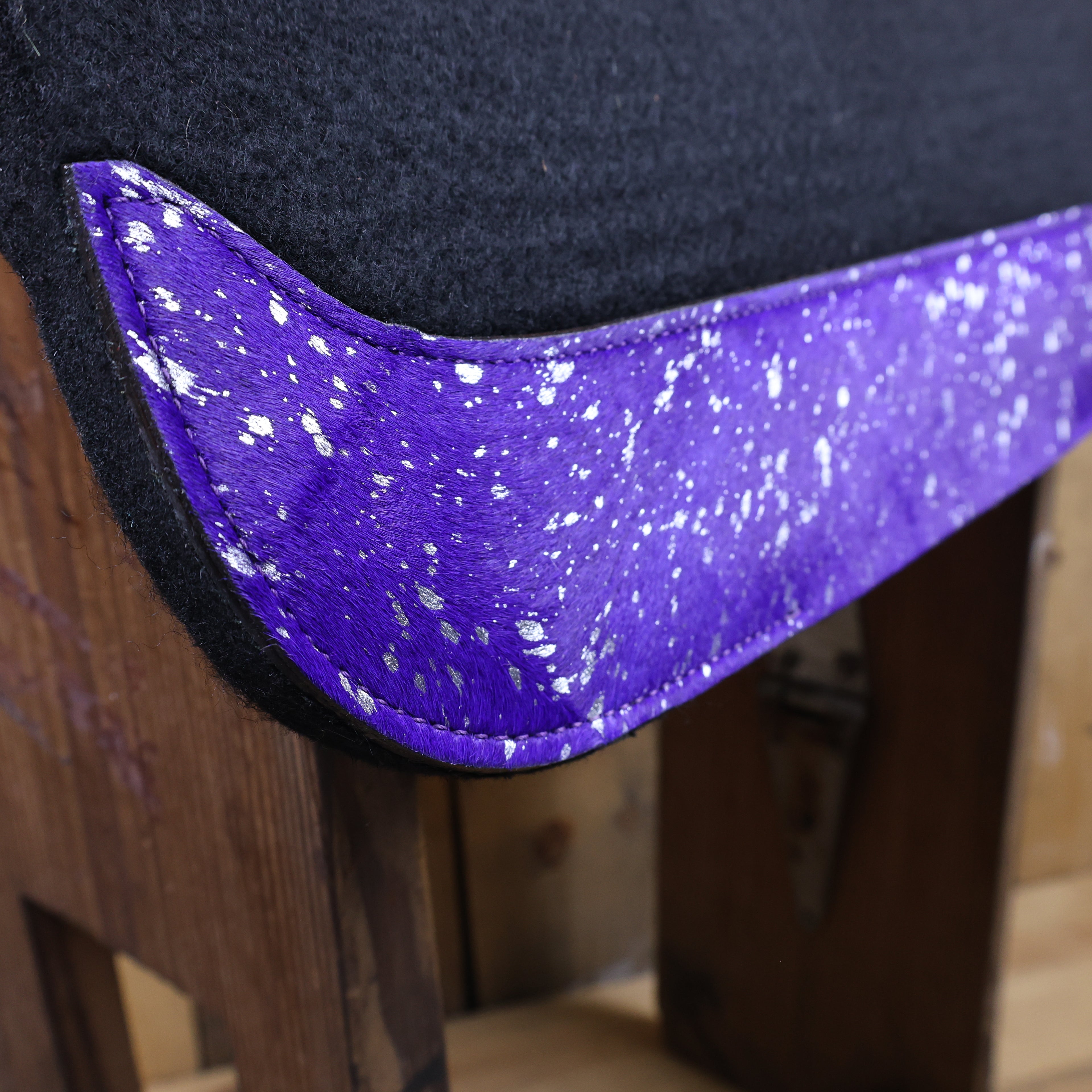 MOSUM Western Saddle Pad - Saddle Pad for Horses Synthetic Wool Blend Black Felt with Purple Acid Wash Hair on Cowhide Leather Patch, Comfort Pad for Horses.