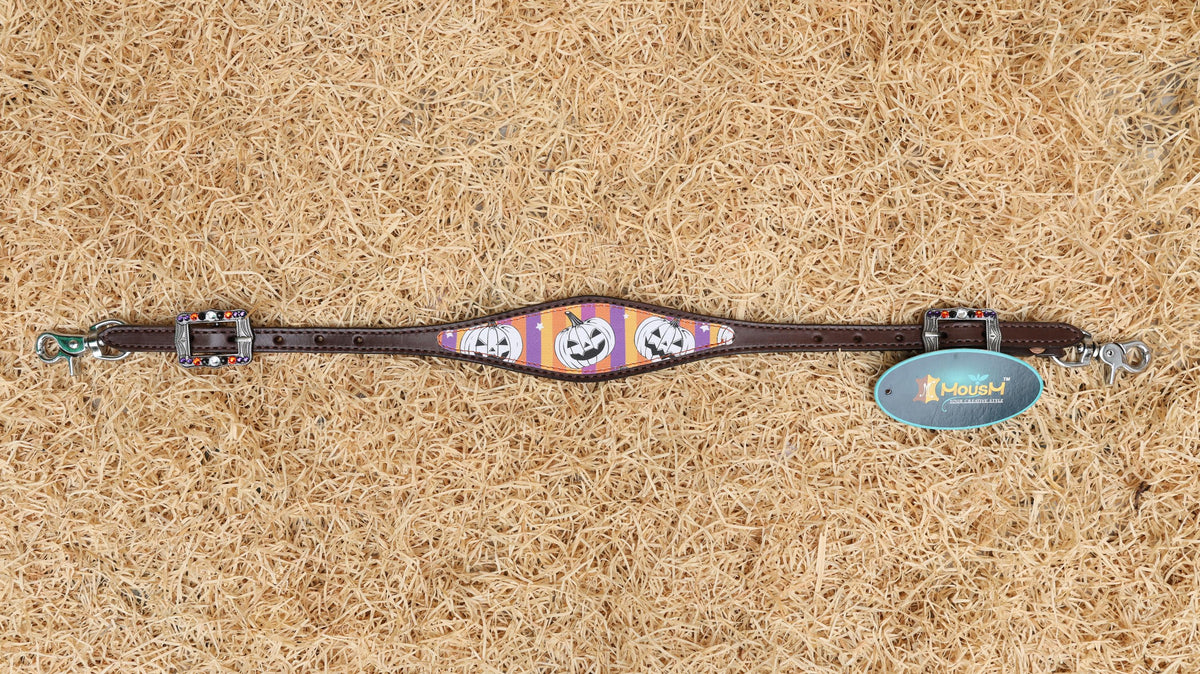 halloween theme wither strap with pumpkin and striped design