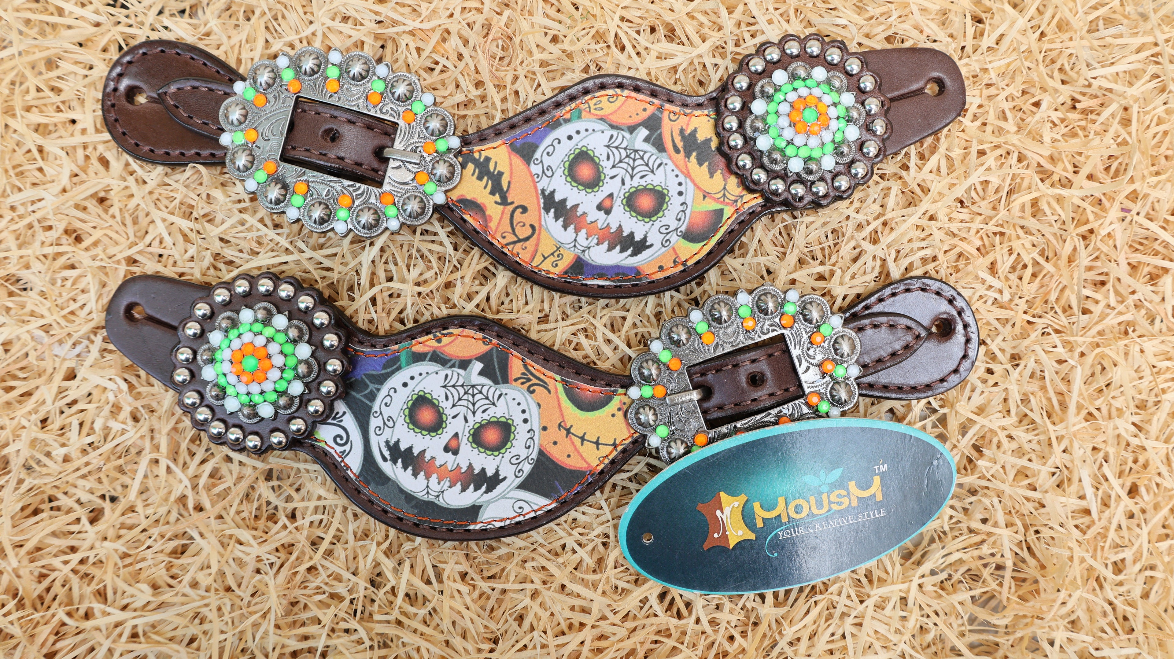pumpkin print western spur strap