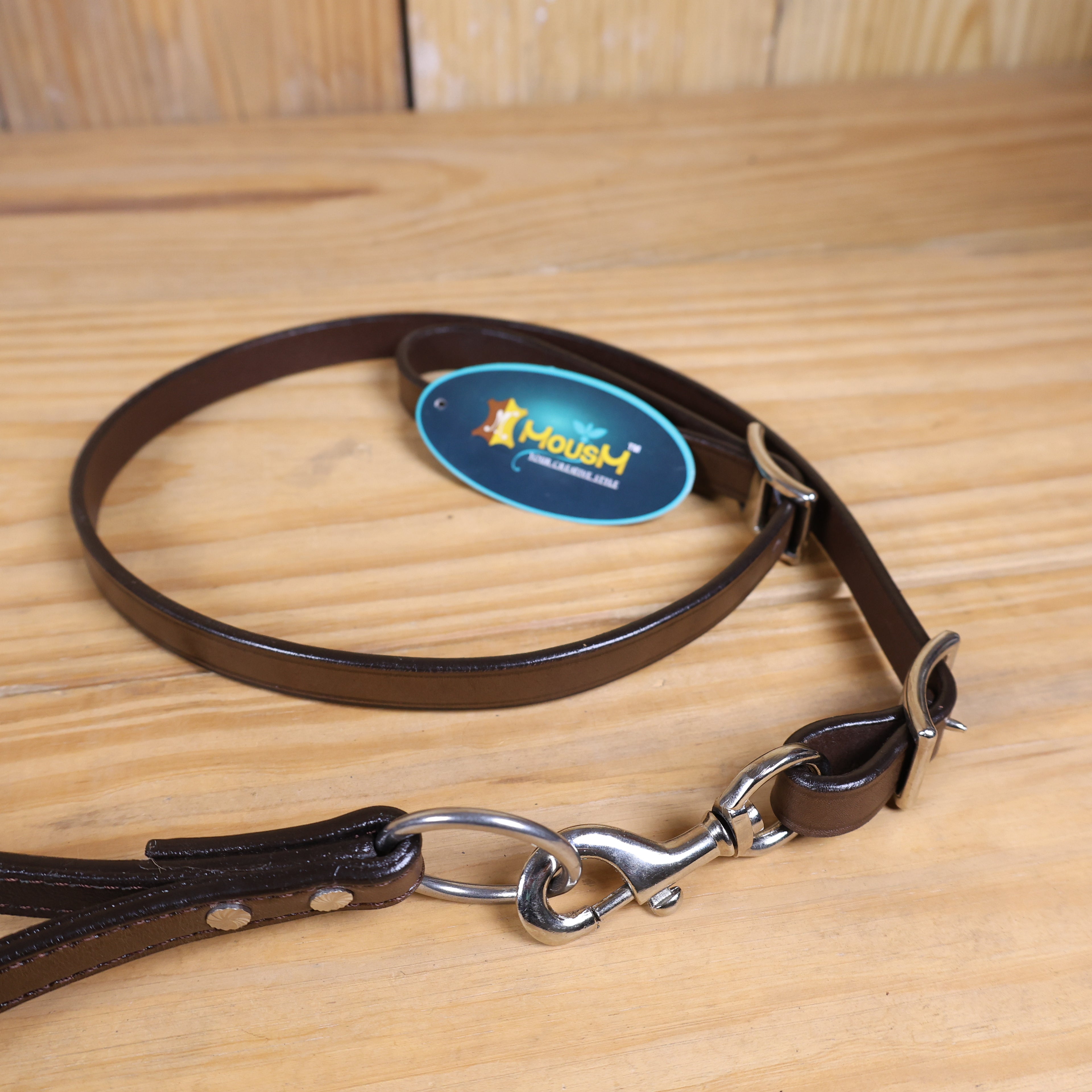 MOUSM Genuine Cow Hide Leather Tie Down Noseband with Leather Strap for Horse - Decorated with Orange Metallic Acid Wash Natural Hair On Cowhide and Rhinestone Conchos, 1 Meter Strap Length and 6/8" Inches width.