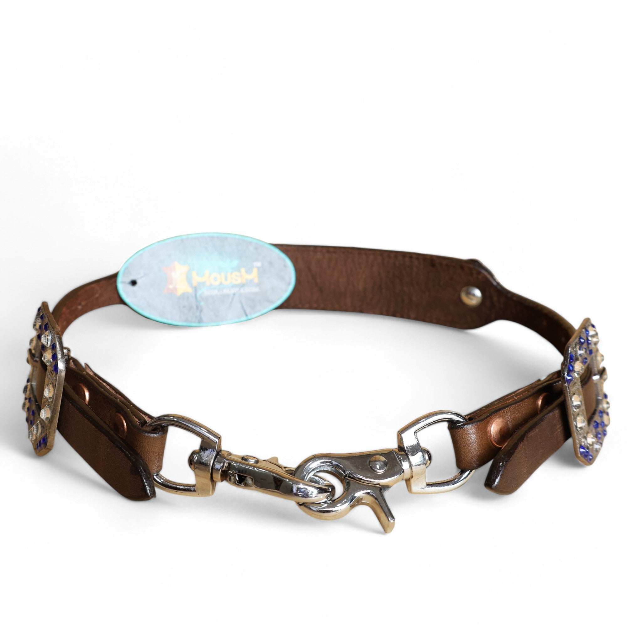 MOUSM Western Wither Strap - Stylish Horse Tack Accessory Decorated with Royal Blue Metallic Acid Wash Cowhide, Surrounded by Silver Studs, Shining Rhinestone Conchos