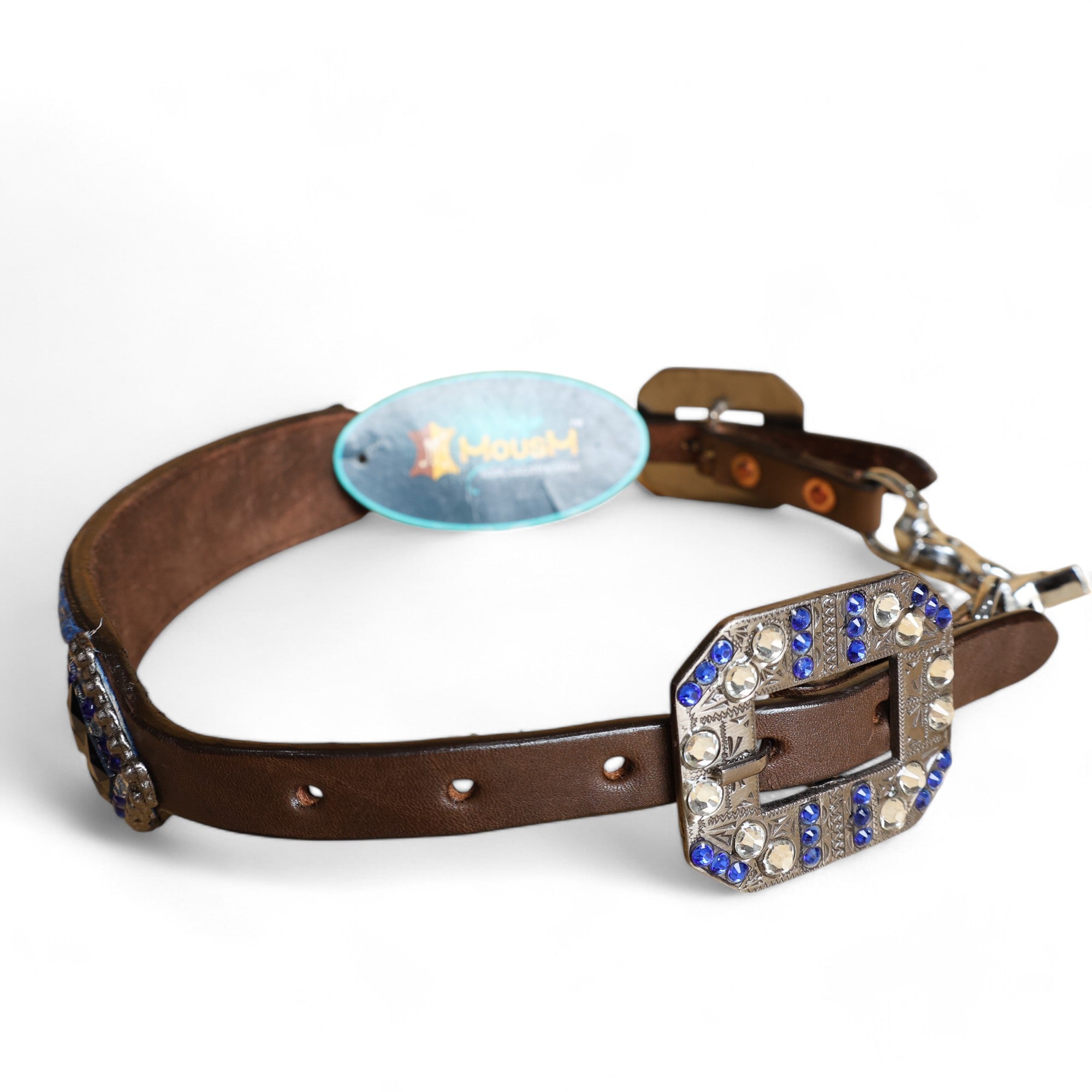 MOUSM Western Wither Strap - Stylish Horse Tack Accessory Decorated with Royal Blue Metallic Acid Wash Cowhide, Surrounded by Silver Studs, Shining Rhinestone Conchos
