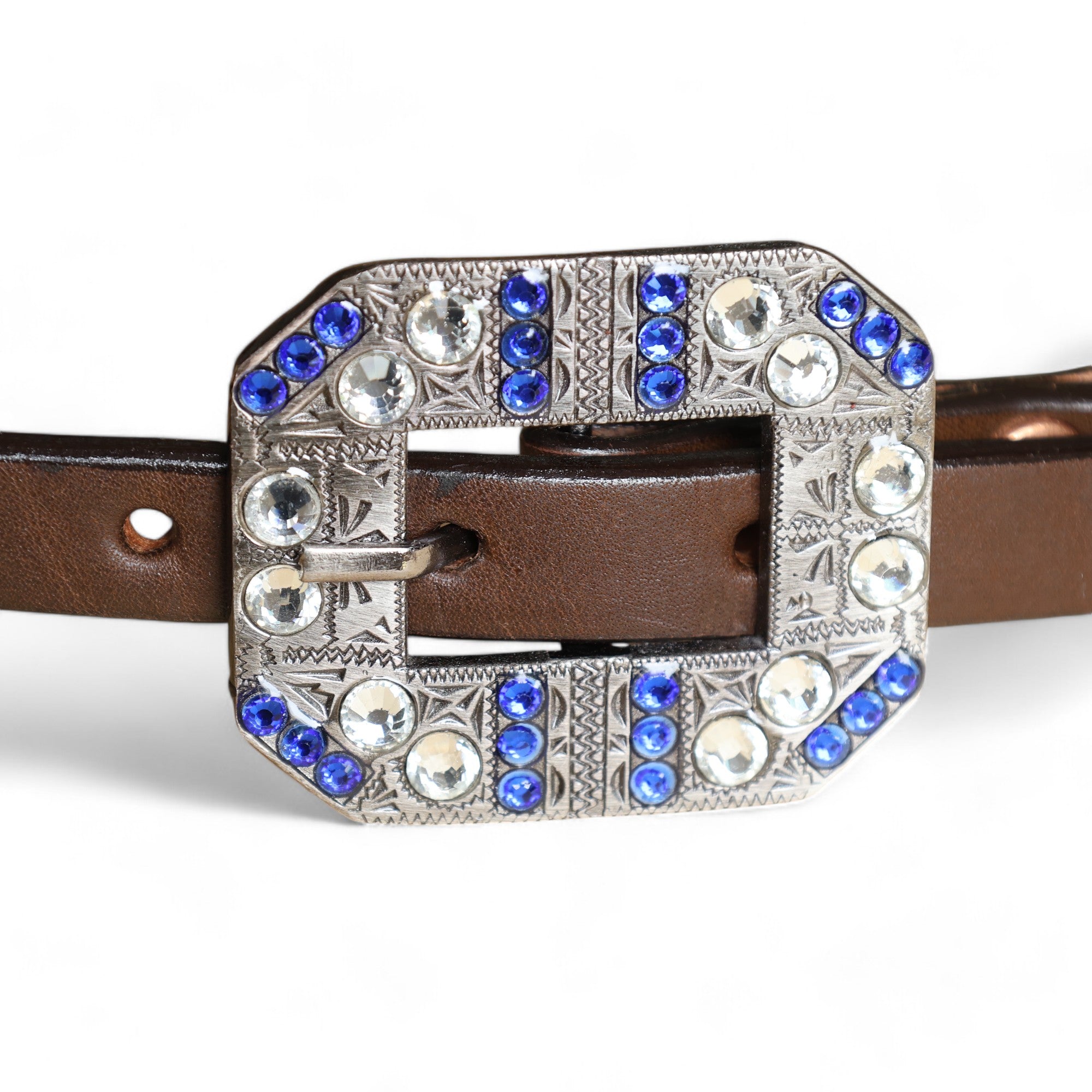 MOUSM Western Wither Strap - Stylish Horse Tack Accessory Decorated with Royal Blue Metallic Acid Wash Cowhide, Surrounded by Silver Studs, Shining Rhinestone Conchos
