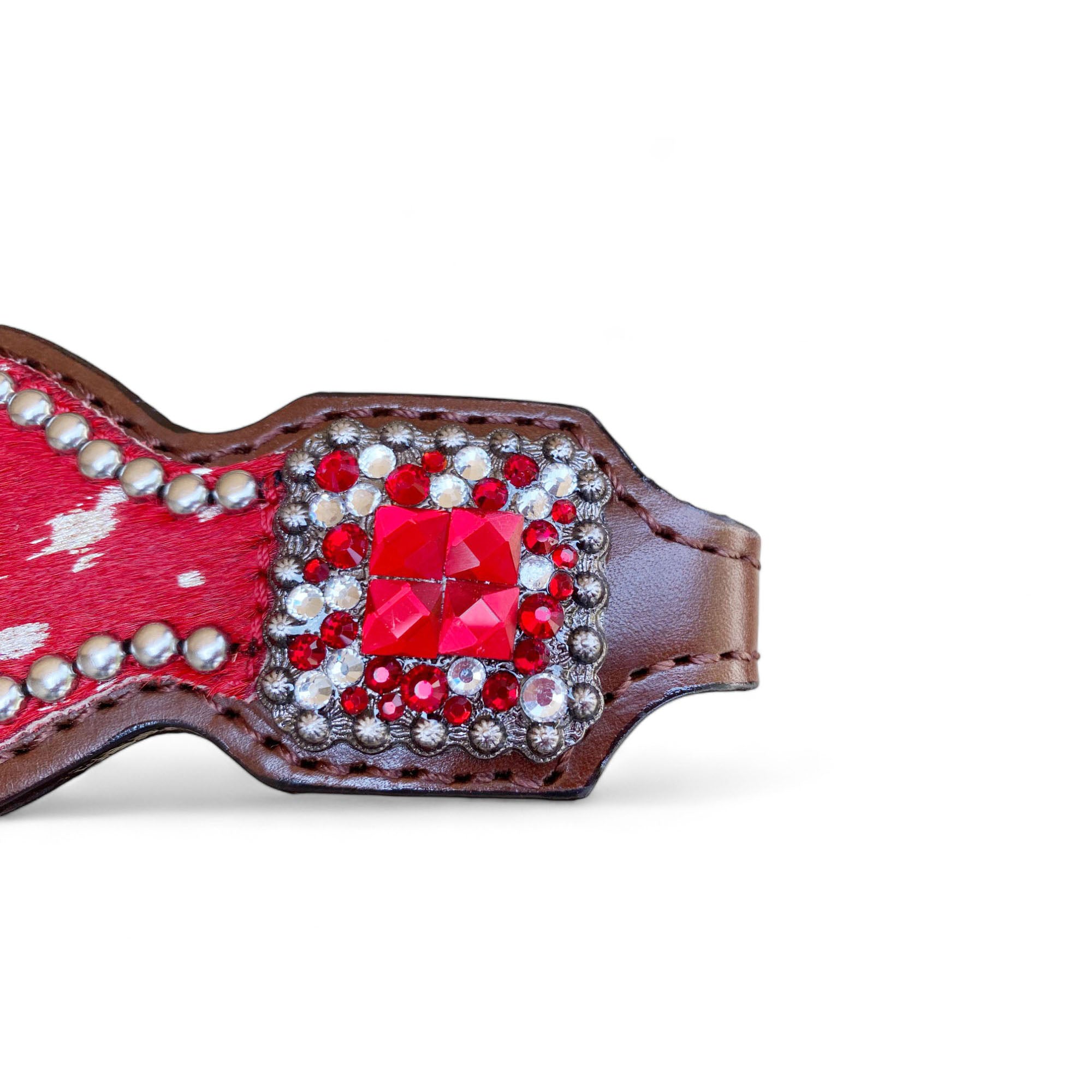 MOUSM Valentine Day Western Headstall and Breast Collar Set - Decorated with Red Silver Metallic Acid Wash Cowhide Finish