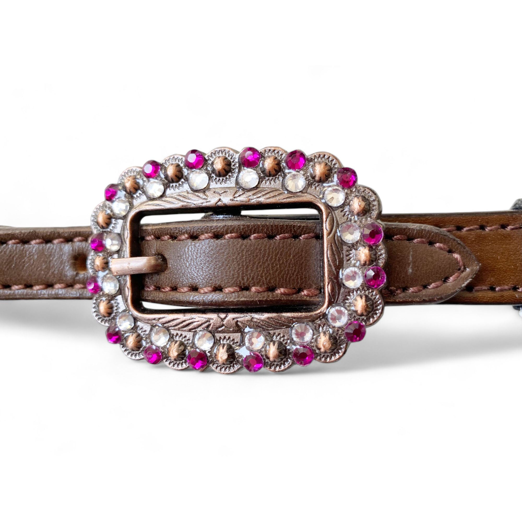 MOUSM Argentina Cow Leather Headstall and Breast Collar with Wither Strap - Western Leather Tack Set for Horse with Pink-White-Blue Beaded Southwestern Pattern and Shinning Rhinestones Concho