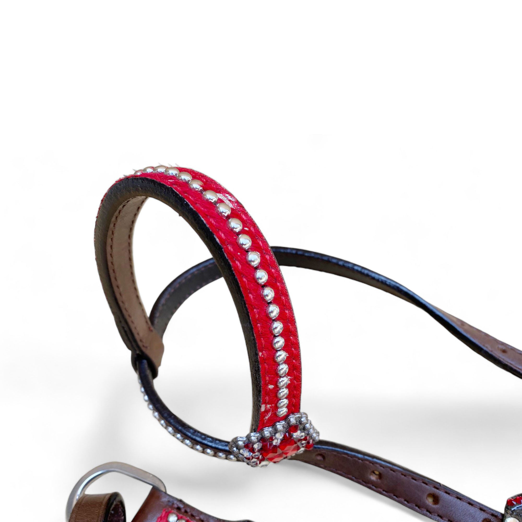 MOUSM Valentine Day Western Headstall and Breast Collar Set - Decorated with Red Silver Metallic Acid Wash Cowhide Finish