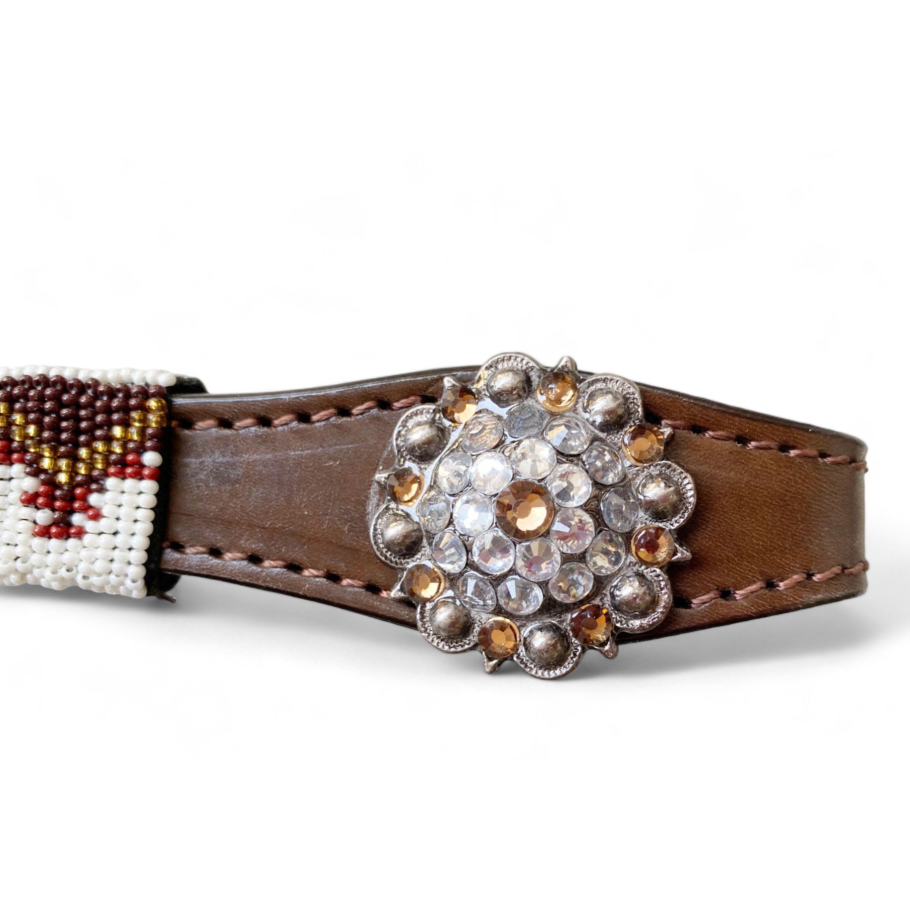 MOUSM Western Headstall and Breast Collar Tack Set with Wither Strap – Decorated with Hand-Beaded Leather Tack with Rhinestone Conchos