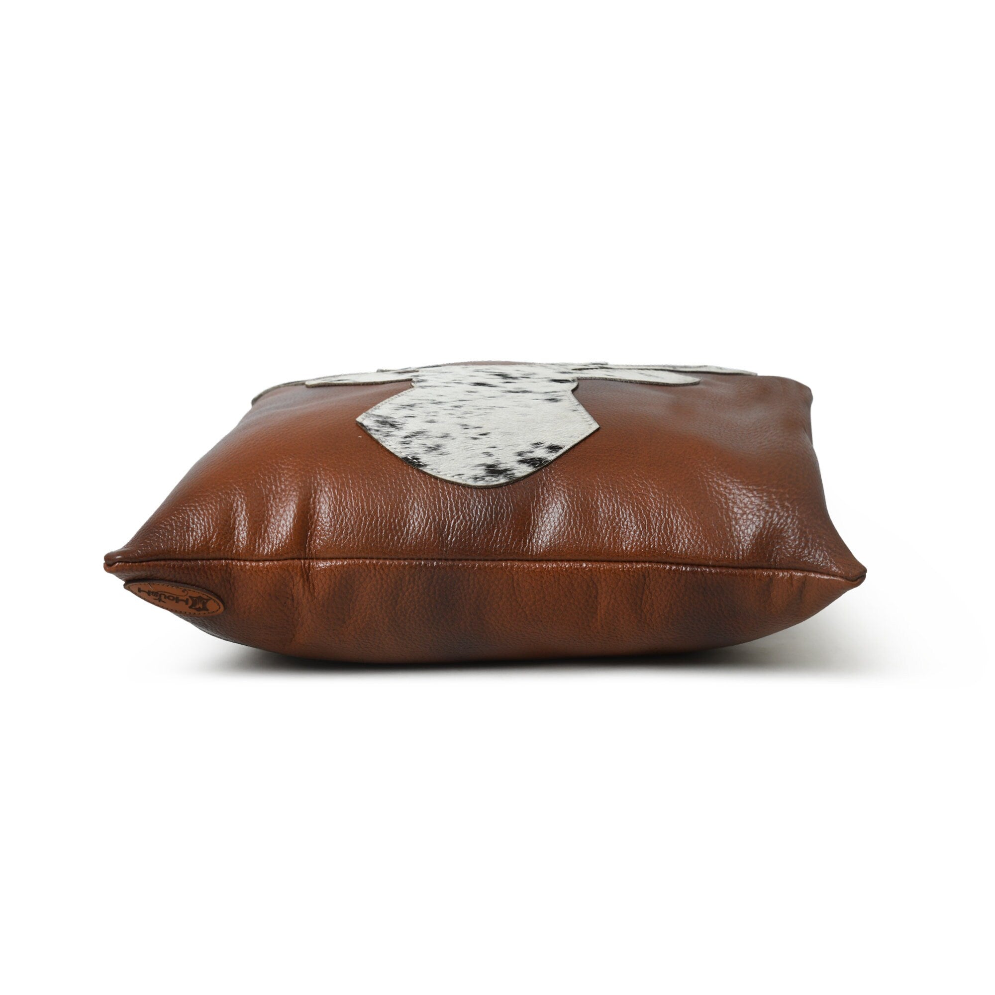 MOUSM Real Cowhide Leather Cushion Cover – 18x18 Inch Decorative Pillow Cover with Engraved Hair-On Deer Patch – Designer Throw Pillow Case for Sofa, Couch, Living Room & Bedroom (Brown)