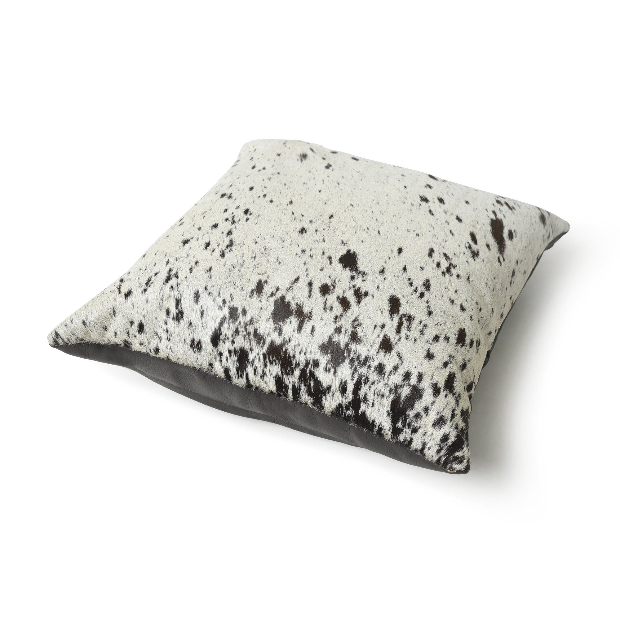 MOUSM Real Cowhide Leather Cushion Cover – 18x18 Inch Hair-On Decorative Pillow Cover with White with Black Spots – Designer Throw Pillow Case for Sofa, Couch, Living Room & Bedroom