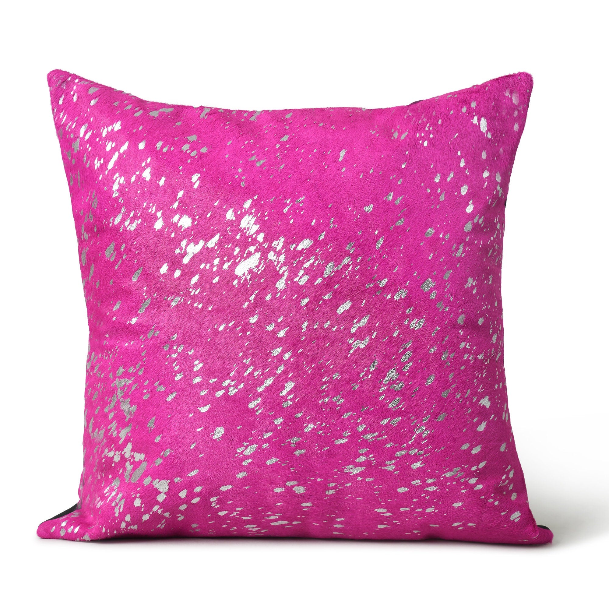MOUSM Real Cowhide Leather Cushion Cover – 18x18 Inch Hair-On Decorative Pillow Cover with Metallic Spots – Designer Throw Pillow Case for Sofa, Couch, Living Room & Bedroom (Pink, Purple)