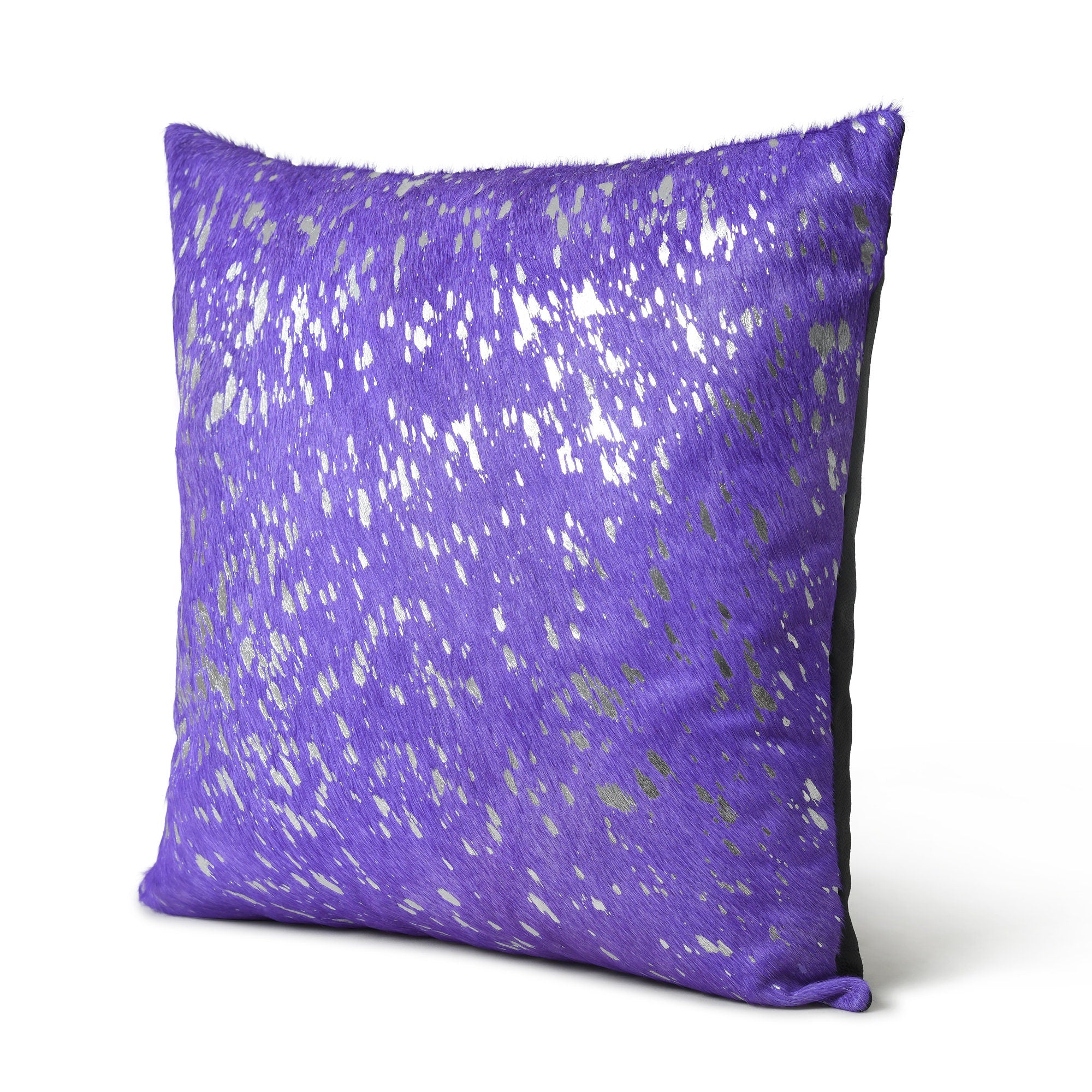 MOUSM Real Cowhide Leather Cushion Cover – 18x18 Inch Hair-On Decorative Pillow Cover with Metallic Spots – Designer Throw Pillow Case for Sofa, Couch, Living Room & Bedroom (Pink, Purple)