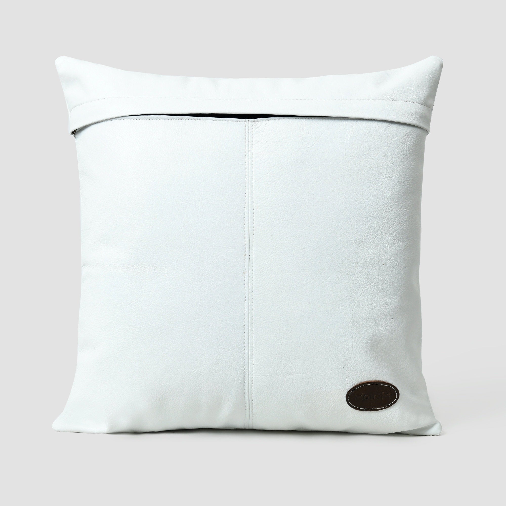 MOUSM Real Cowhide Leather Cushion Cover – 18x18 Inch Decorative Pillow Cover with Diagonal Striped Checks – Designer Throw Pillow Case for Sofa, Couch, Living Room & Bedroom (White / Tan / Brown / Black)