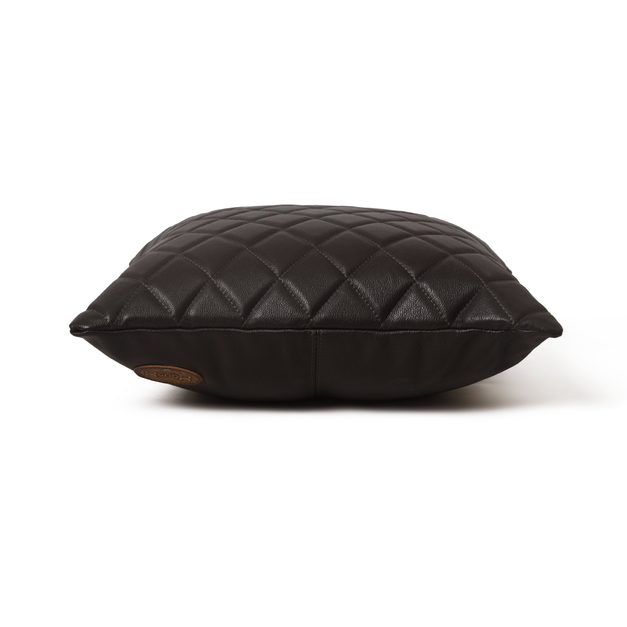 MOUSM Real Cowhide Leather Cushion Cover – 18x18 Inch Decorative Pillow Cover with Diagonal Striped Checks – Designer Throw Pillow Case for Sofa, Couch, Living Room & Bedroom (White / Tan / Brown / Black)