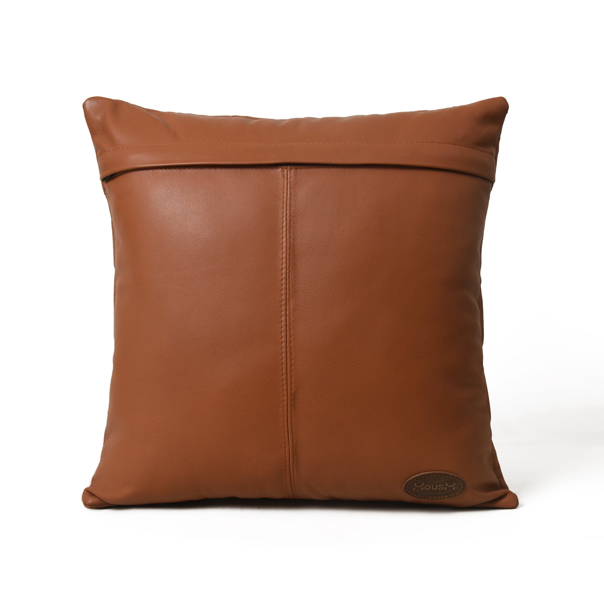 MOUSM Real Cowhide Leather Cushion Cover – 18x18 Inch Decorative Pillow Cover with Diagonal Striped Checks – Designer Throw Pillow Case for Sofa, Couch, Living Room & Bedroom (White / Tan / Brown / Black)