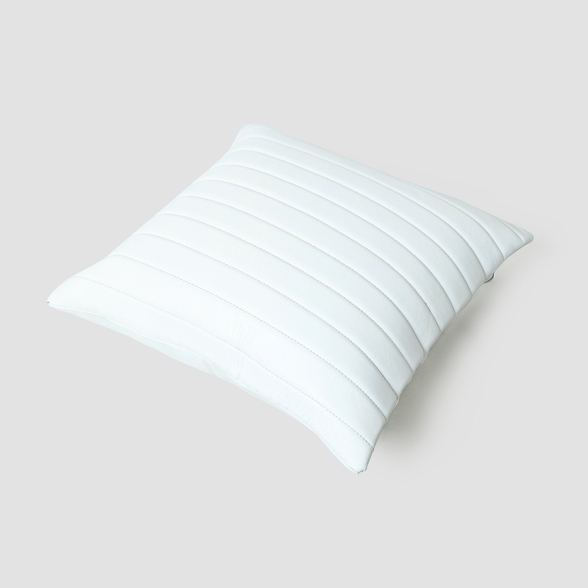 MOUSM Real Cowhide Leather Cushion Cover – 18x18 Inch Parallel Striped Designer Pillow Cover – Decorative Throw for Sofa, Couch, Living Room & Bedroom (White / Black / Tan / Brown)