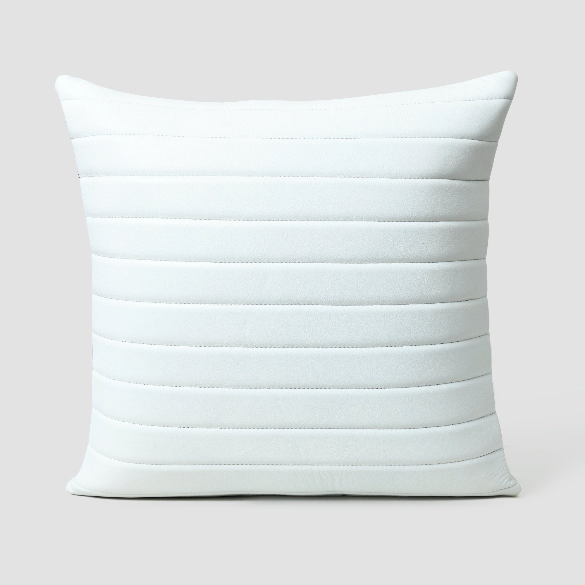 MOUSM Real Cowhide Leather Cushion Cover – 18x18 Inch Parallel Striped Designer Pillow Cover – Decorative Throw for Sofa, Couch, Living Room & Bedroom (White / Black / Tan / Brown)