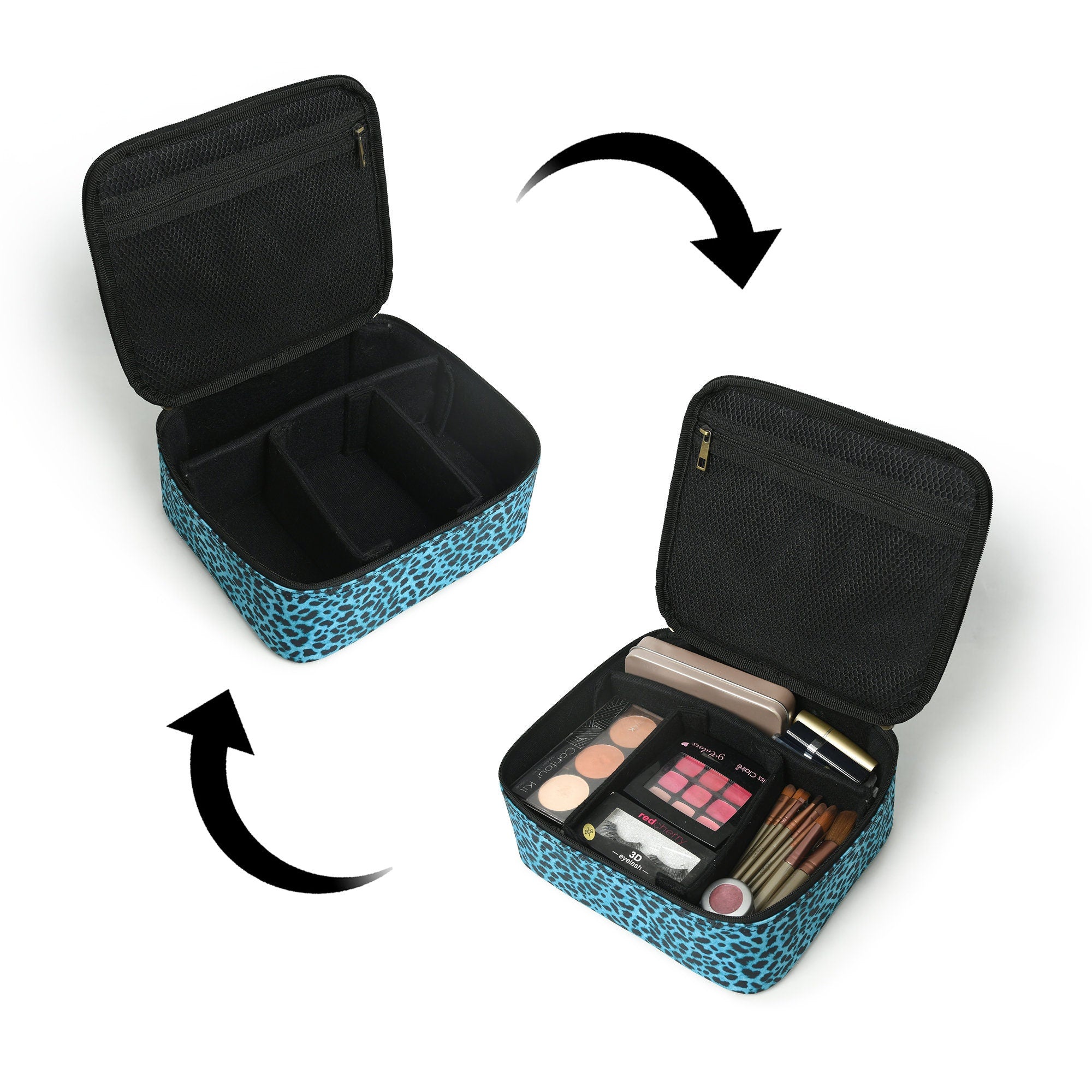 Mousm Hand crafted Makeup Bag, Jewelry Travel Case, Nylon fabric leopard Print Makeup Box, Purse Jewelry Holder, Jewelry Travel Case