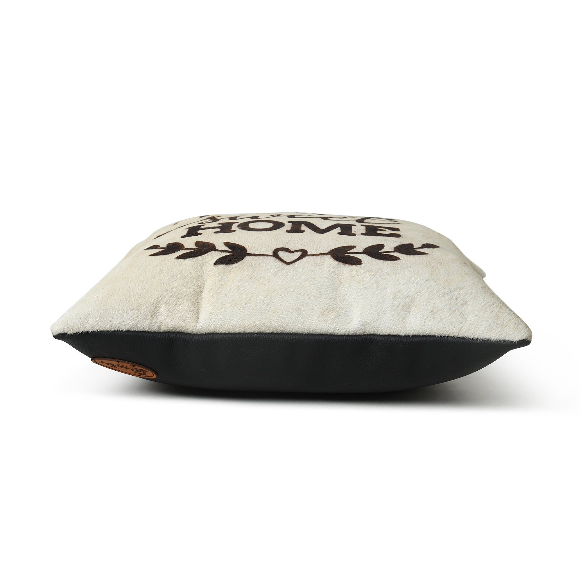 MOUSM Real Cowhide Leather Cushion Cover – 18x18 Inch Hair-On Decorative Pillow Cover with “Home Sweet Home” Quotation – Designer Throw Pillow Case for Sofa, Couch, Living Room & Bedroom