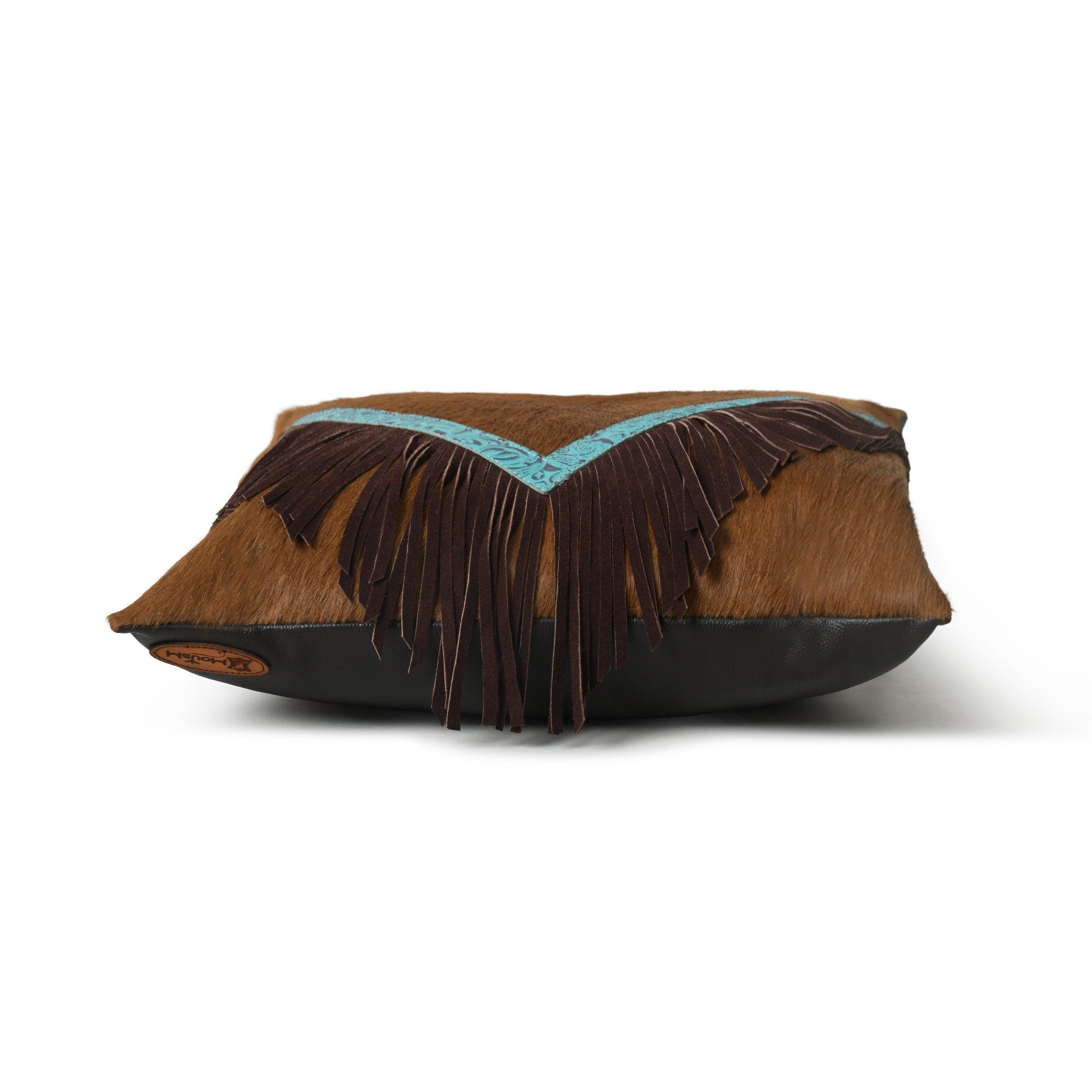 MOUSM Real Cowhide Leather Cushion Cover – 18x18 Inch Hair-On Decorative Pillow Cover with Brown Fringe – Designer Throw Pillow Case for Sofa, Couch, Living Room & Bedroom (Tan Brown)